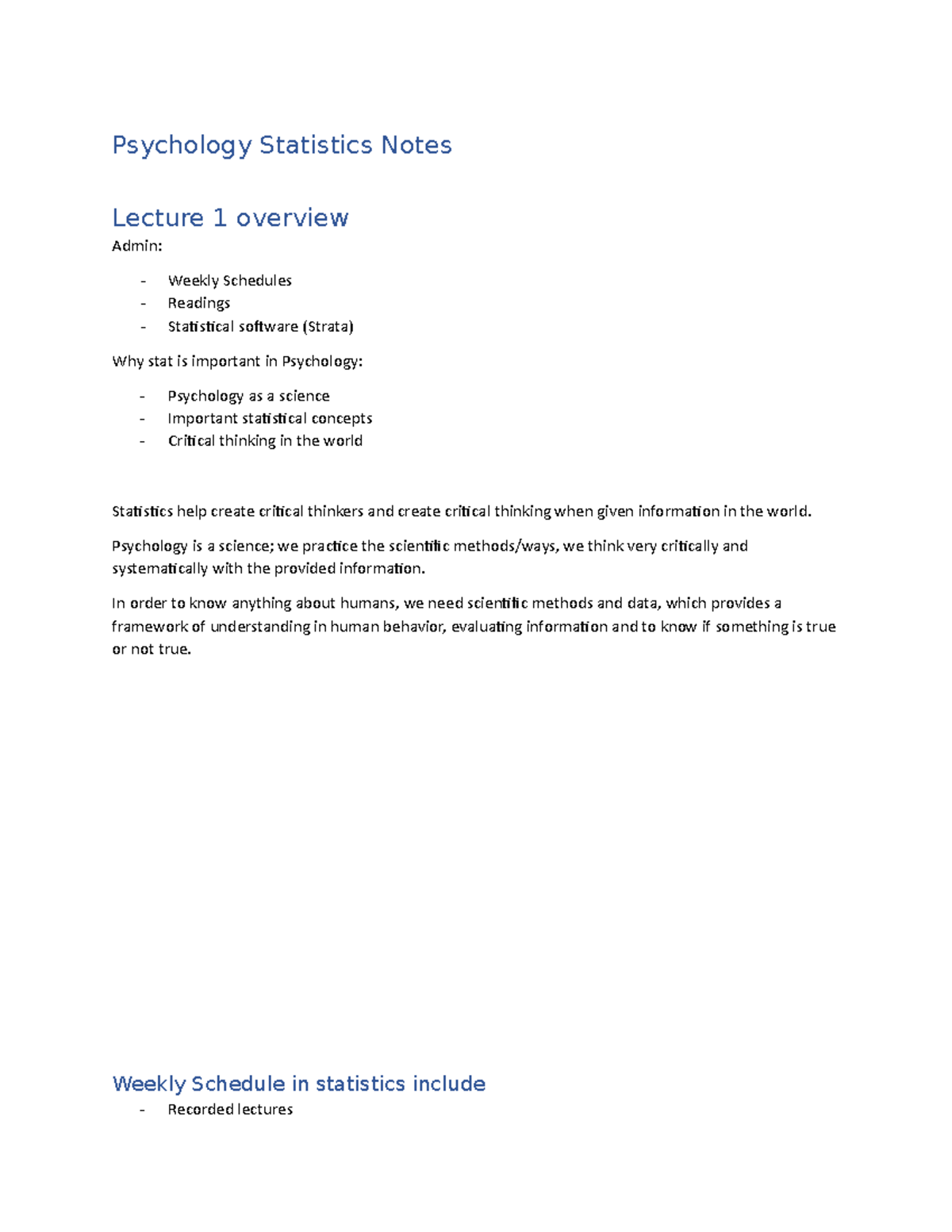 Psychology Statistics Notes 1105 lecture notes - Psychology Statistics ...