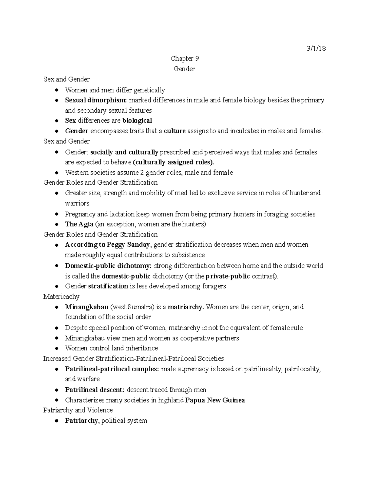 Culture and Society Lecture Notes Chapters 9-12 - 3/1/18 Chapter 9 ...