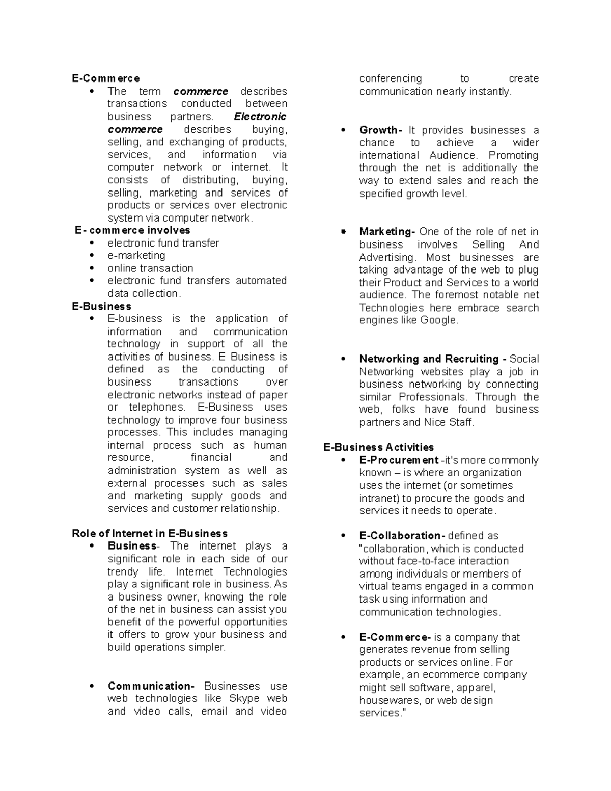 E-Business Midterm Rev - E-Commerce The term commerce describes ...