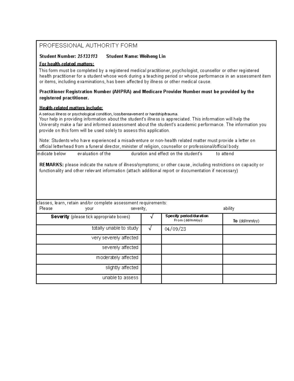 Sau professional authority form 2020 - PROFESSIONAL AUTHORITY FORM ...