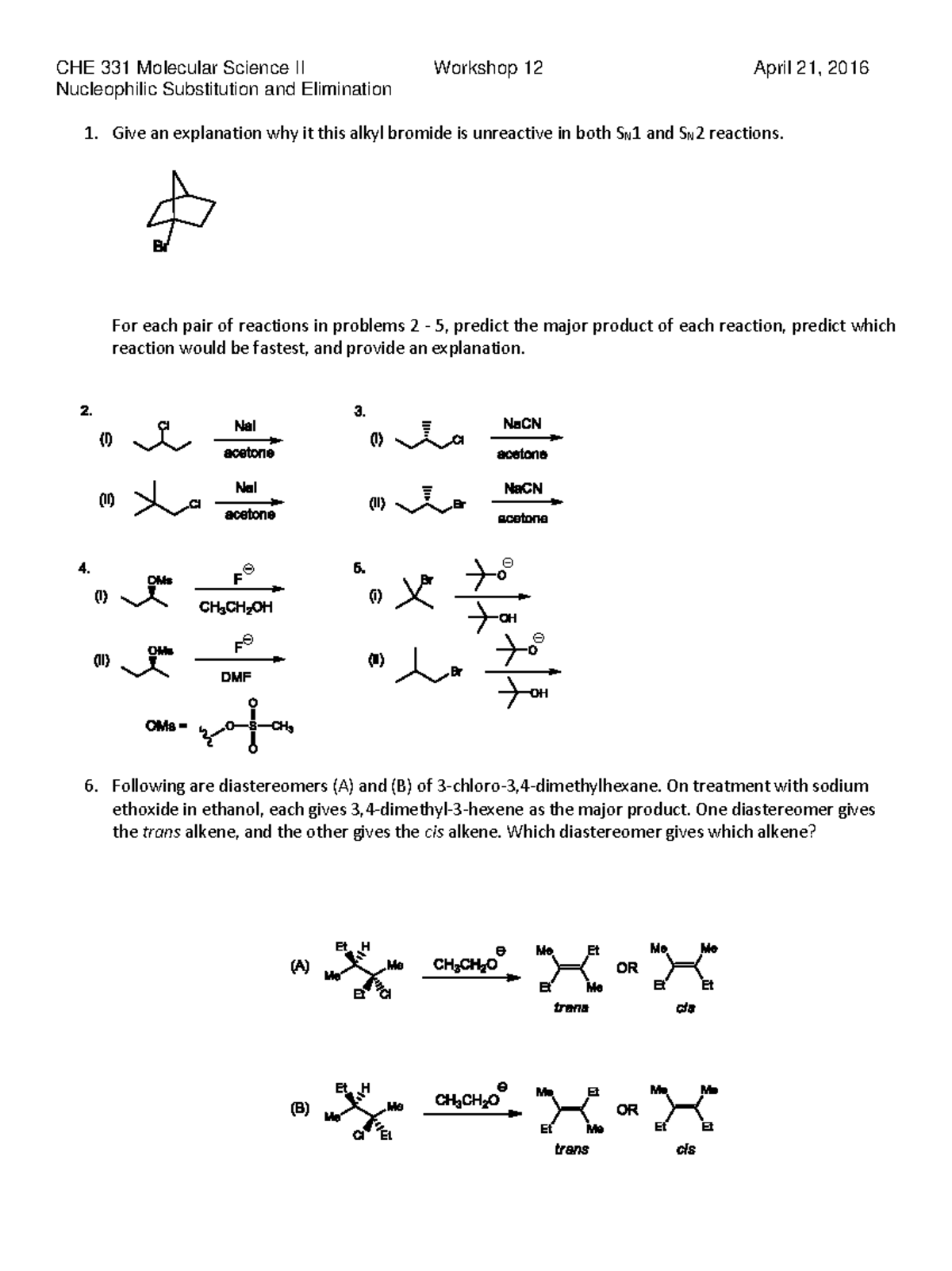 Assignment 12 - Nucleophilic Substitution - CHE 331 Molecular Science ...