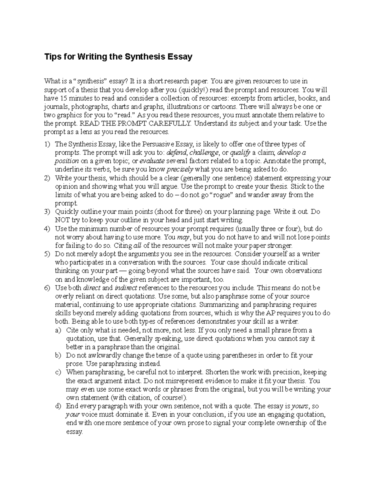 synthesis paper format