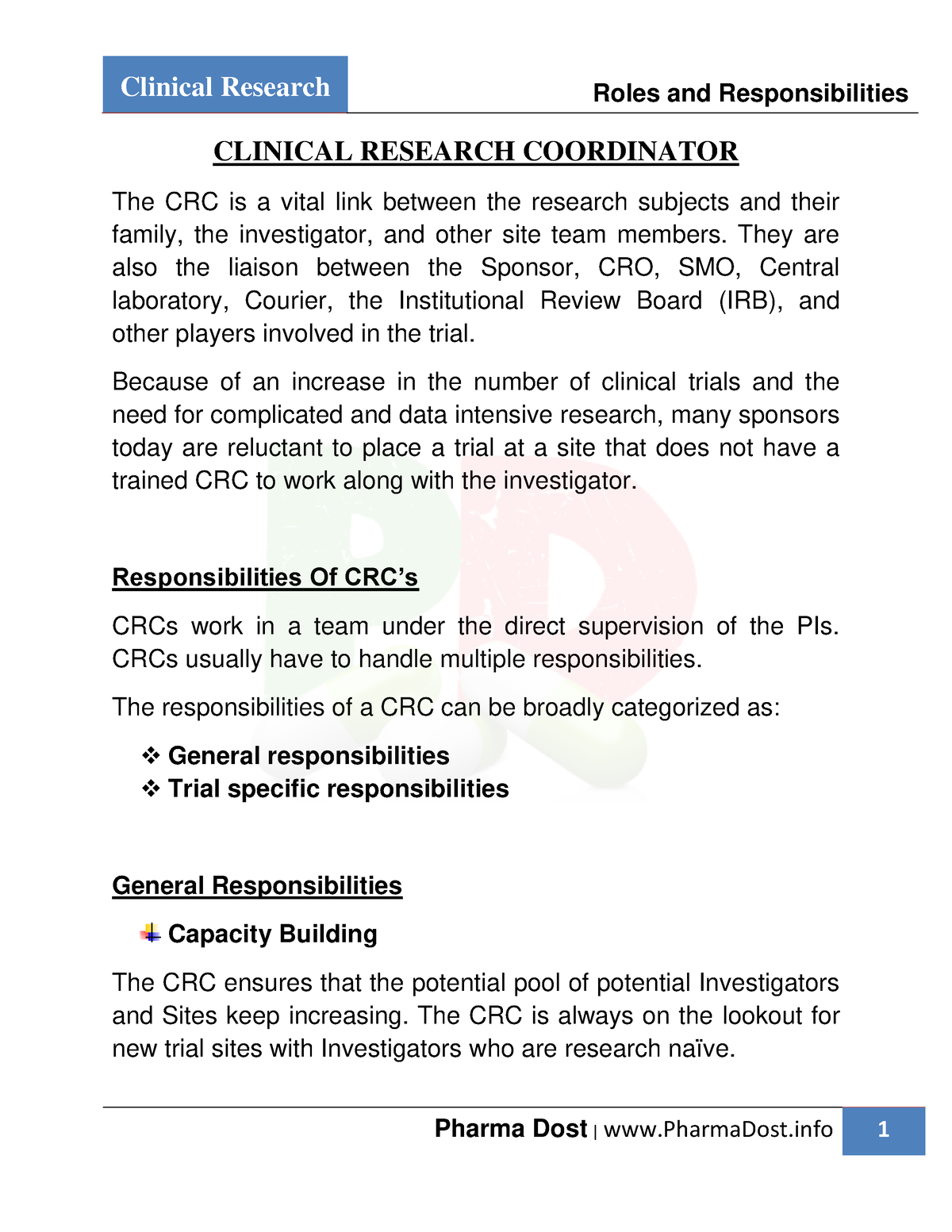 CRC Cordinators - CLINICAL RESEARCH COORDINATOR The CRC Is A Vital Link ...