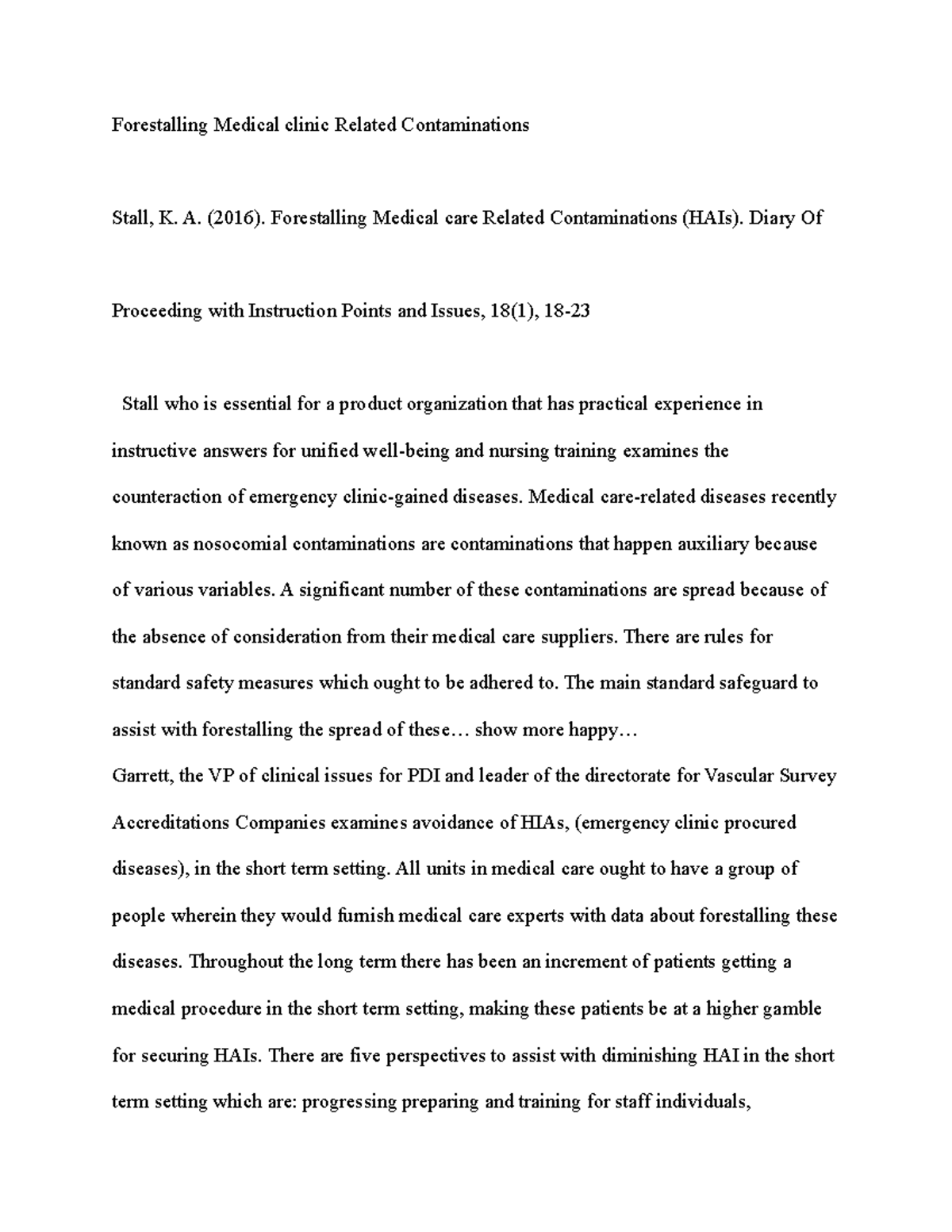 Forestalling Medical clinic Related Contaminations - A. (2016 ...