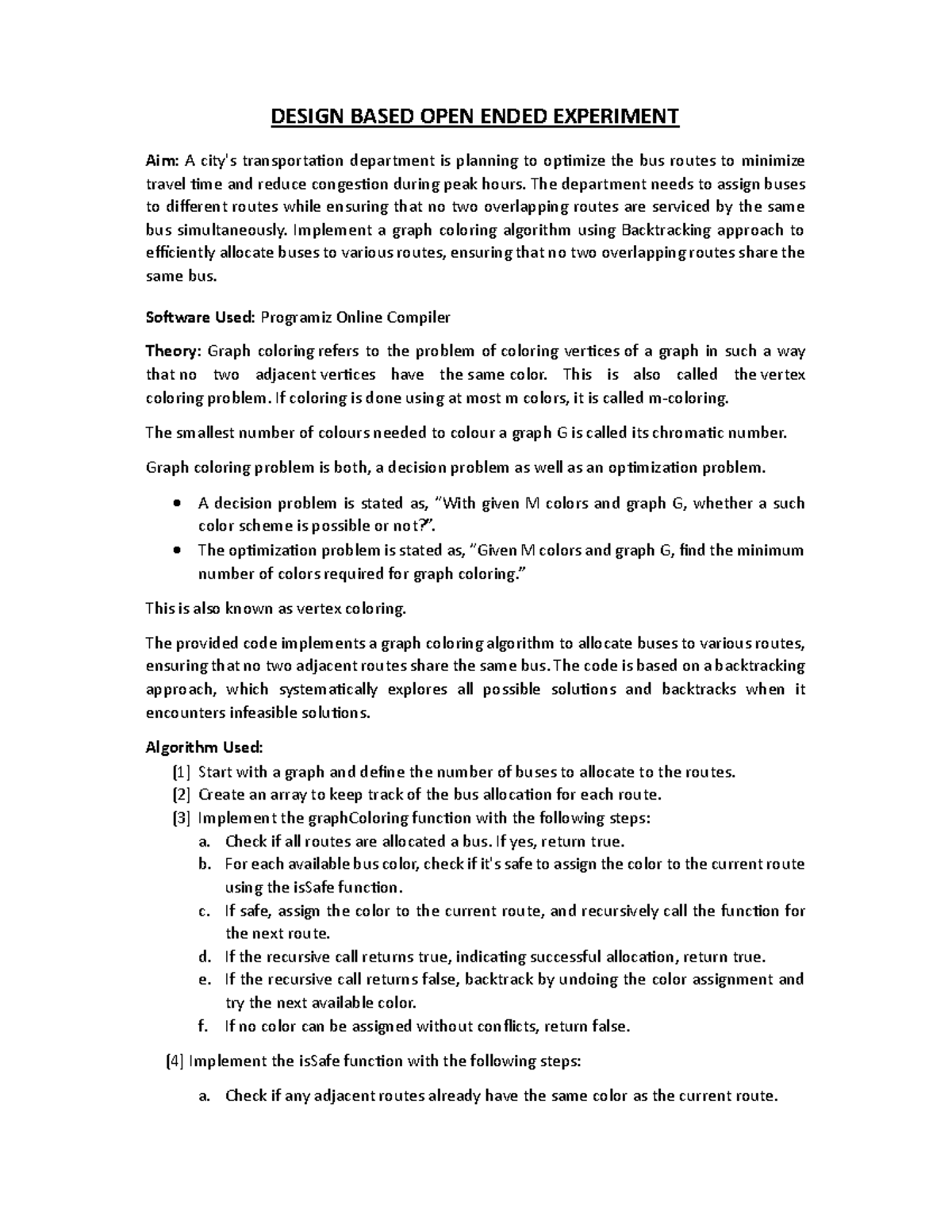 Open ended ada - DESIGN BASED OPEN ENDED EXPERIMENT Aim: A city's ...