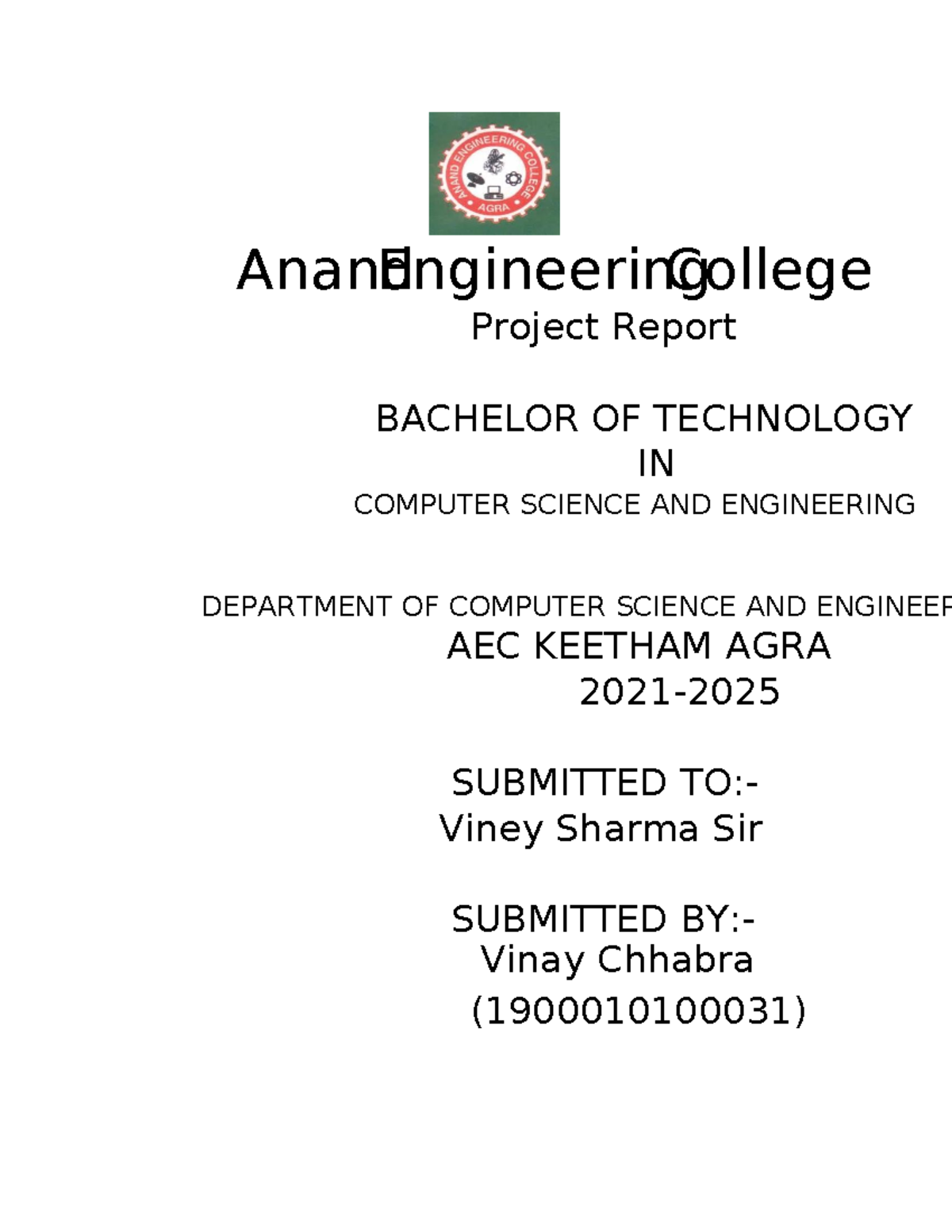 Training Report - AnandEngineeringCollege Project Report BACHELOR OF ...