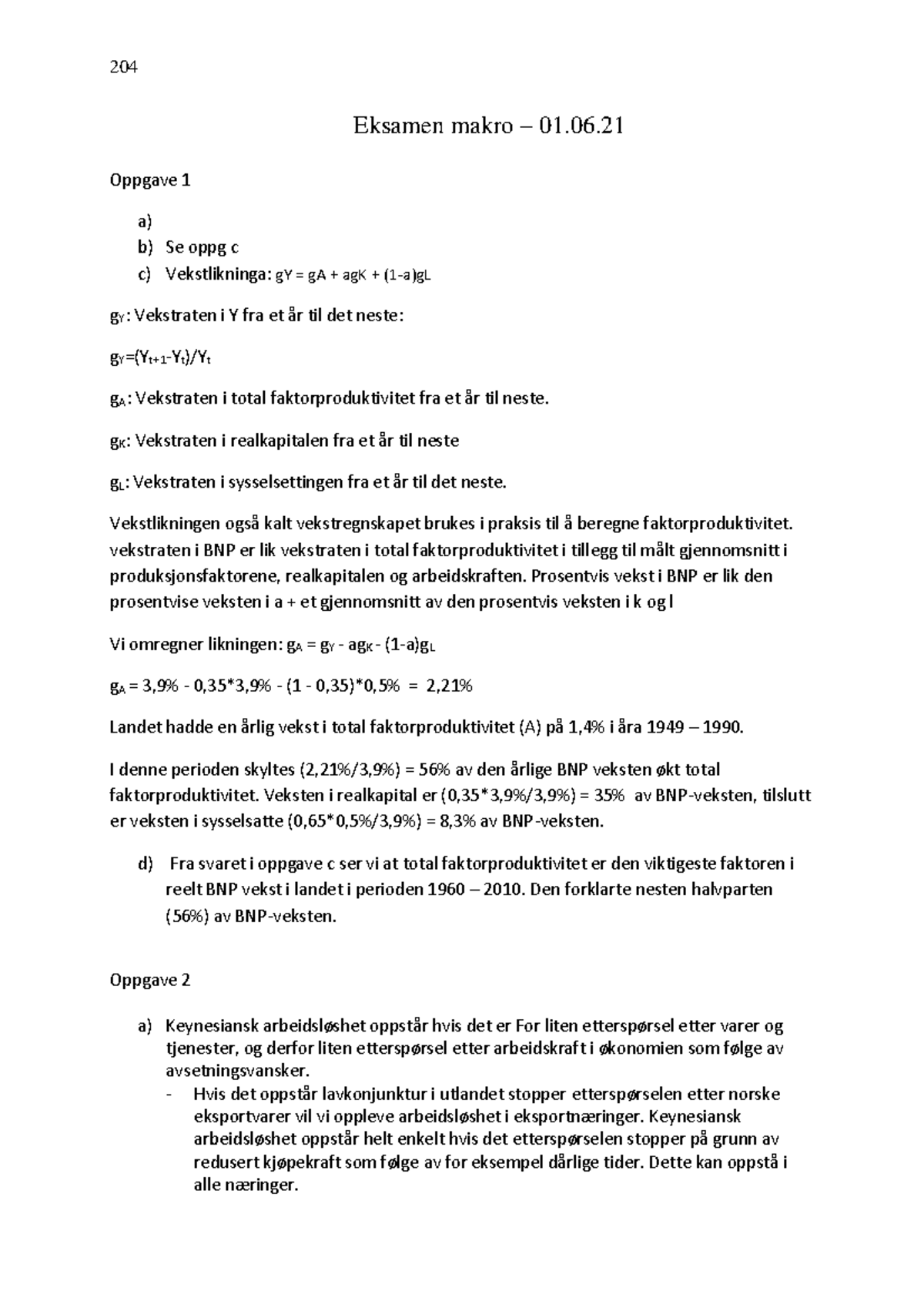 Eksamensbesvarelse Makro, V20 - Karakter B - Eksamen Makro – 01 ...