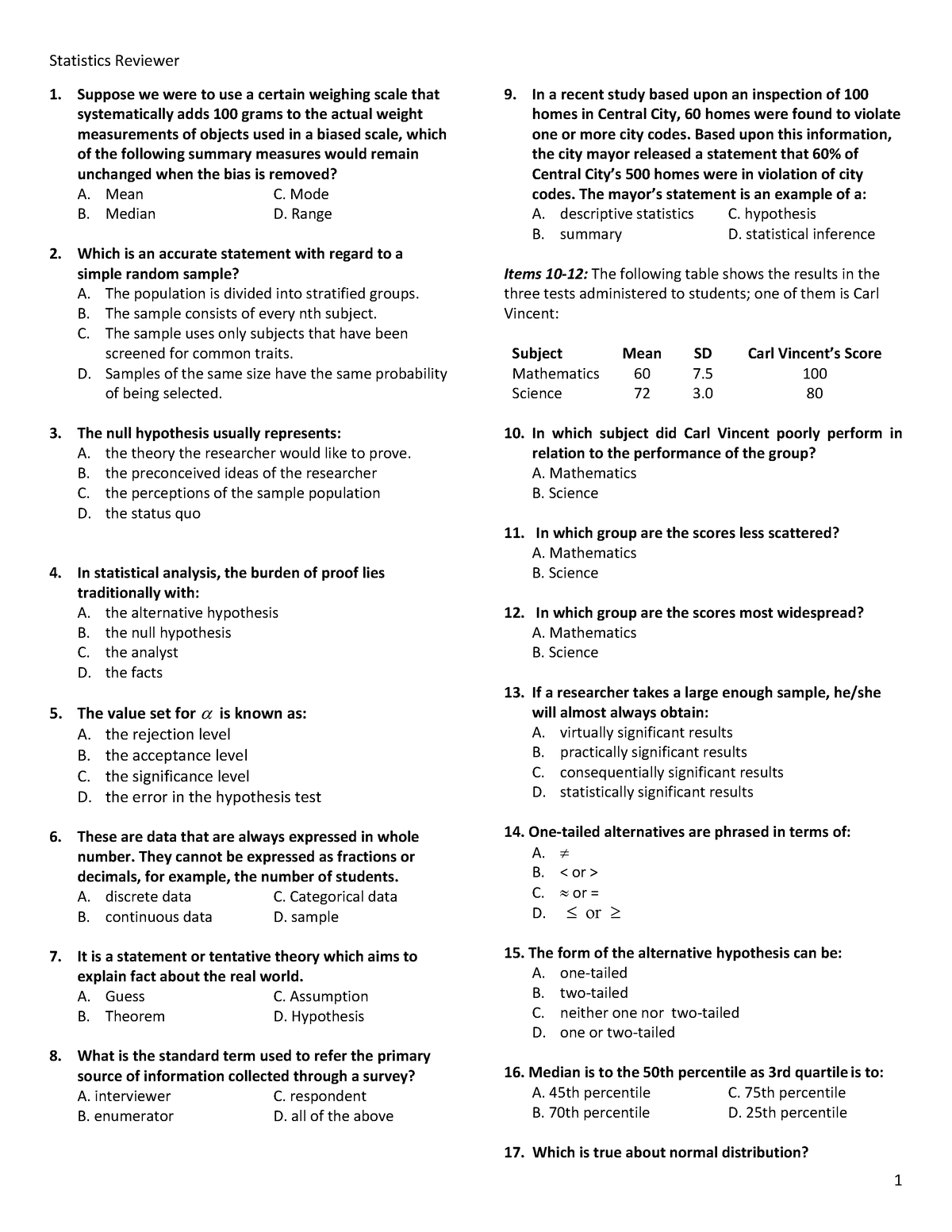 Statistics Reviewer - Suppose we were to use a certain weighing scale ...