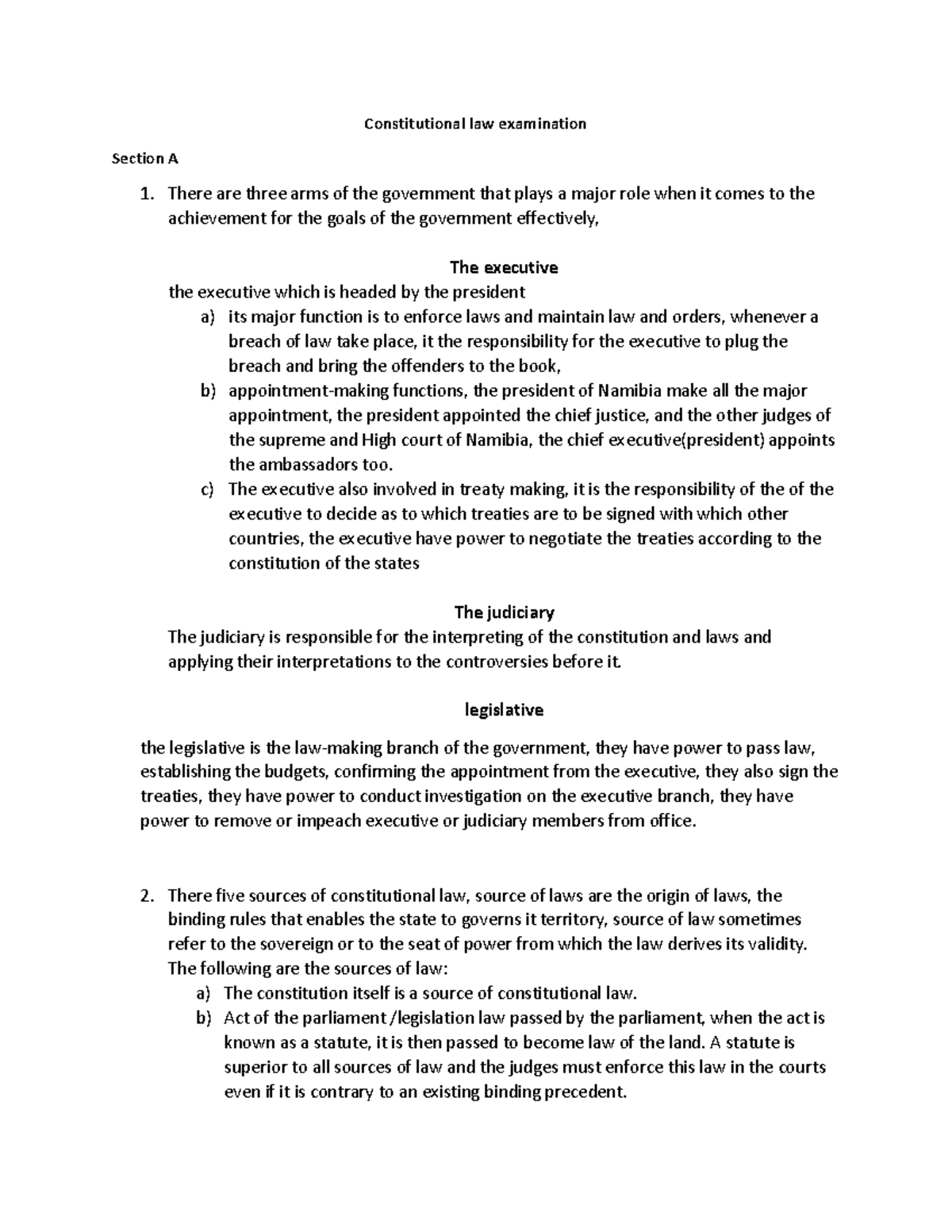 Constitutional law examination Constitutional law examination Section