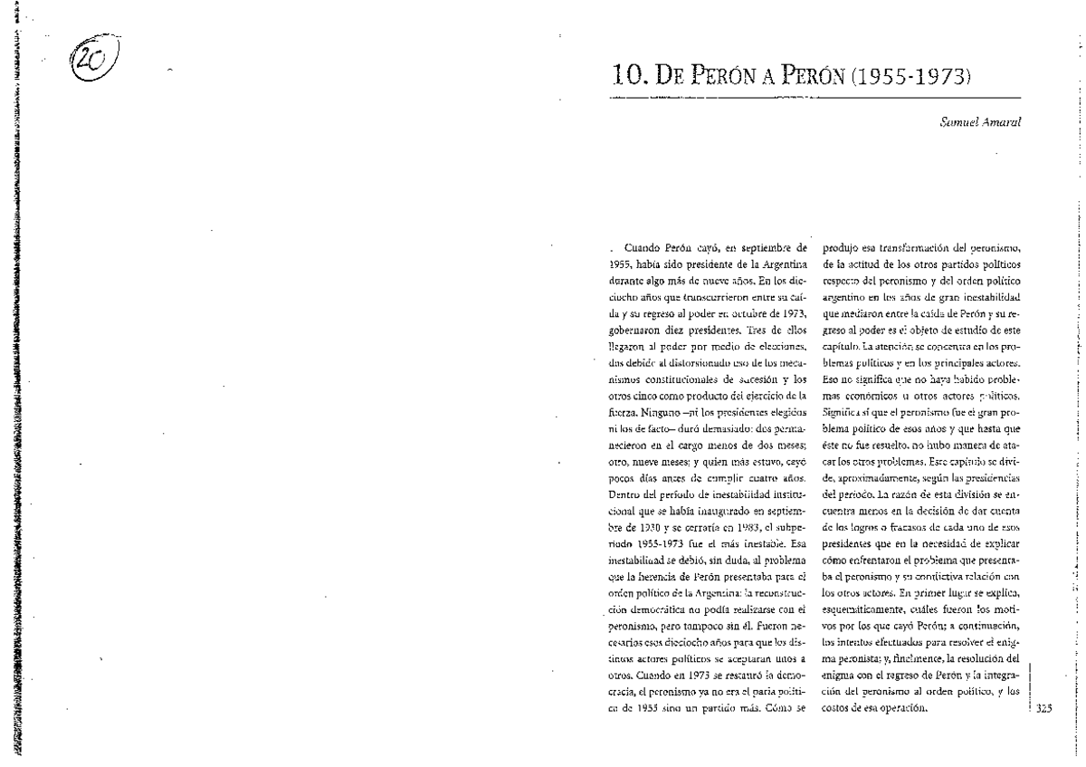 Amaral, S Cap. 10 De Perón a Perón (19551975) Historia argentina