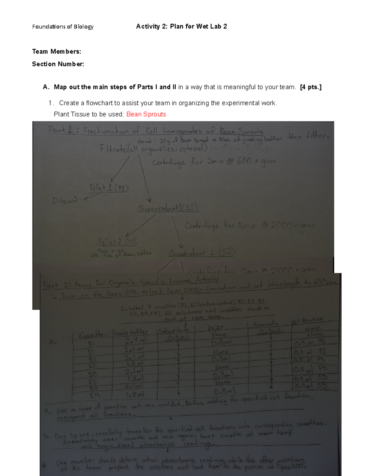 WS1. Project I Dry Lab 1,Activity 2 Team Members Section Number A. Map out the main steps