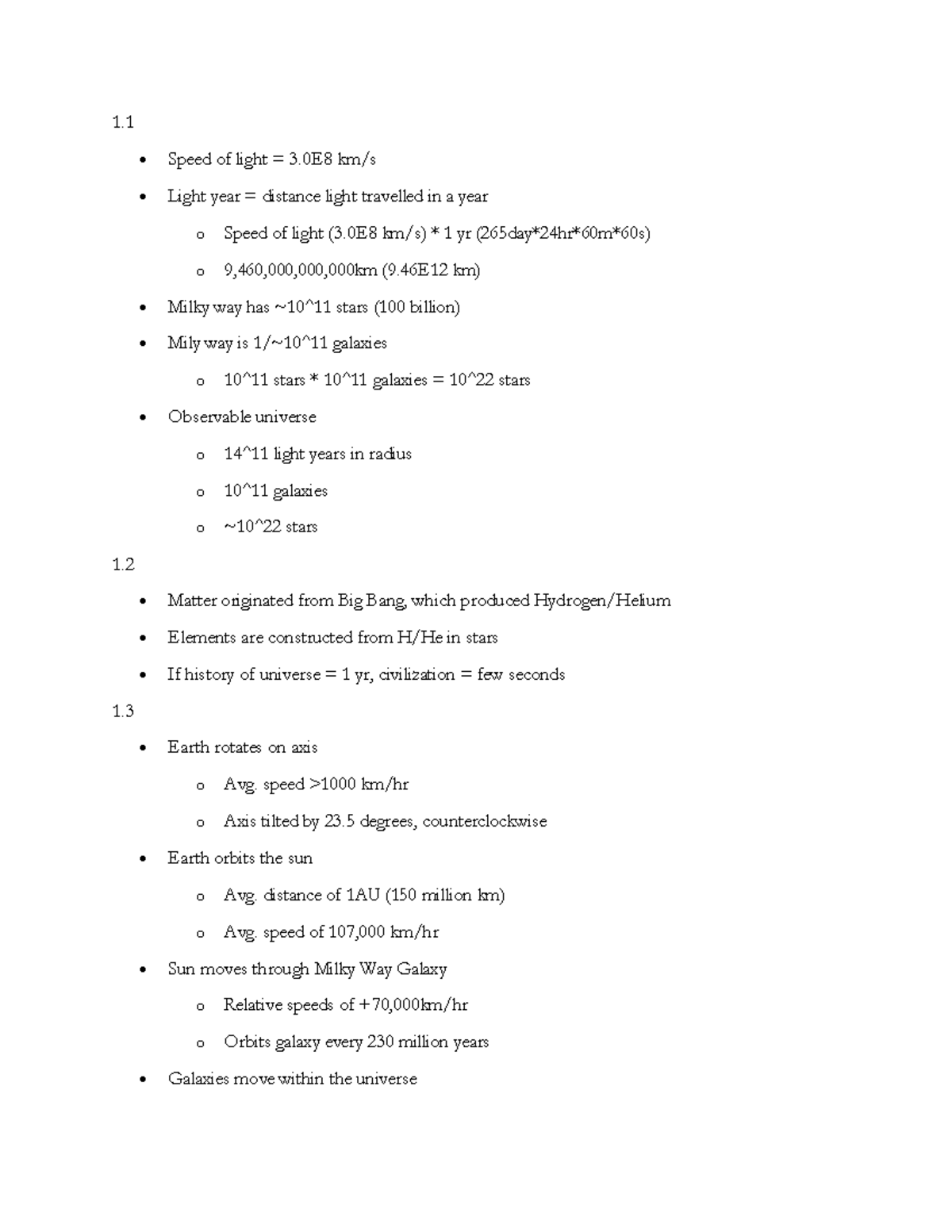 ASTR217Chap1-3 - notes - 1. • Speed of light = 3 km/s • Light year ...