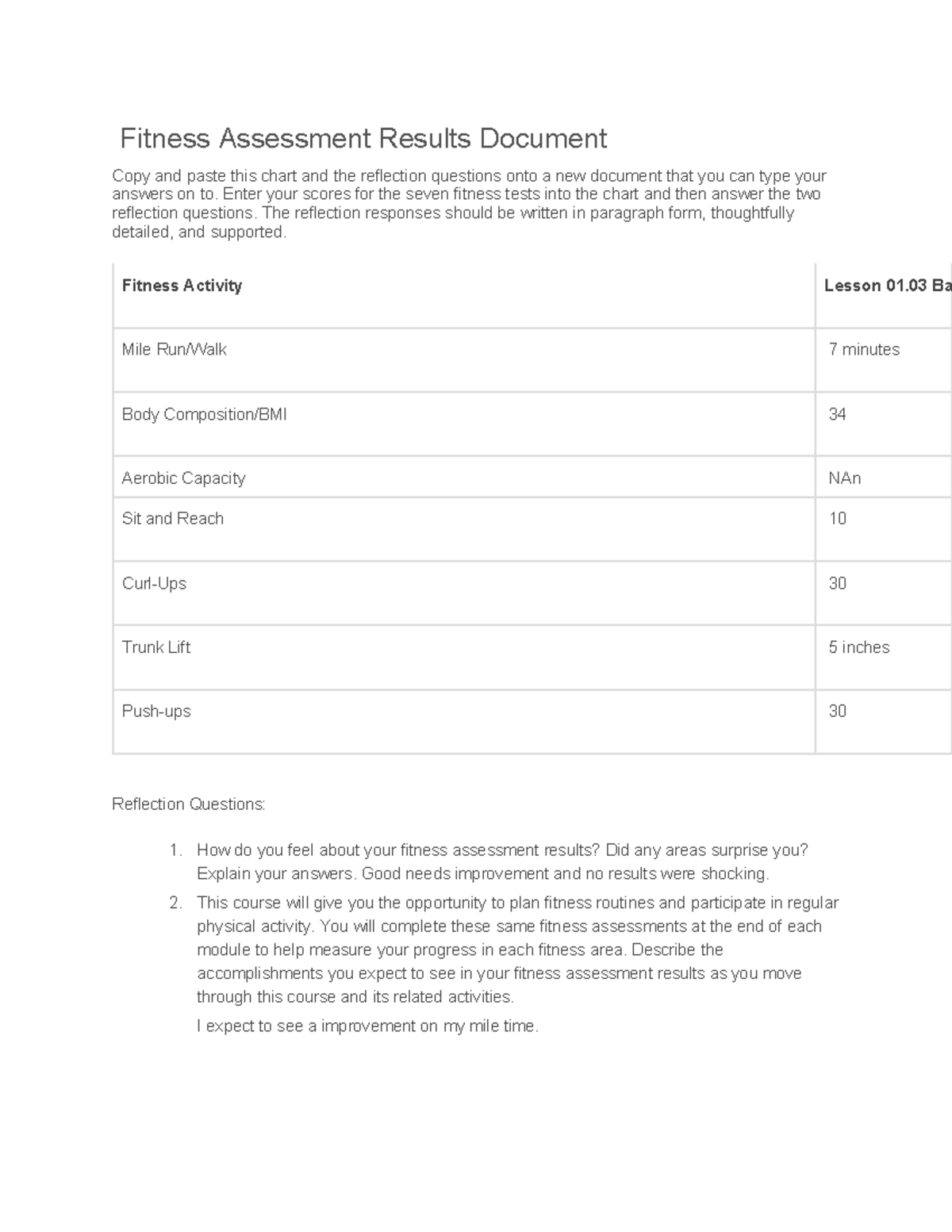 1.03/././././././ - Fitness Assessment Results Document Copy and paste ...