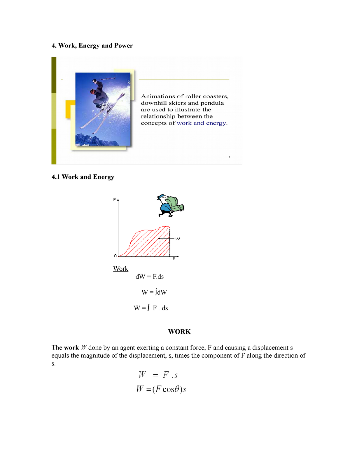 Chapter 4 Work Energy Power - 4. Work, Energy And Power 4 Work And ...