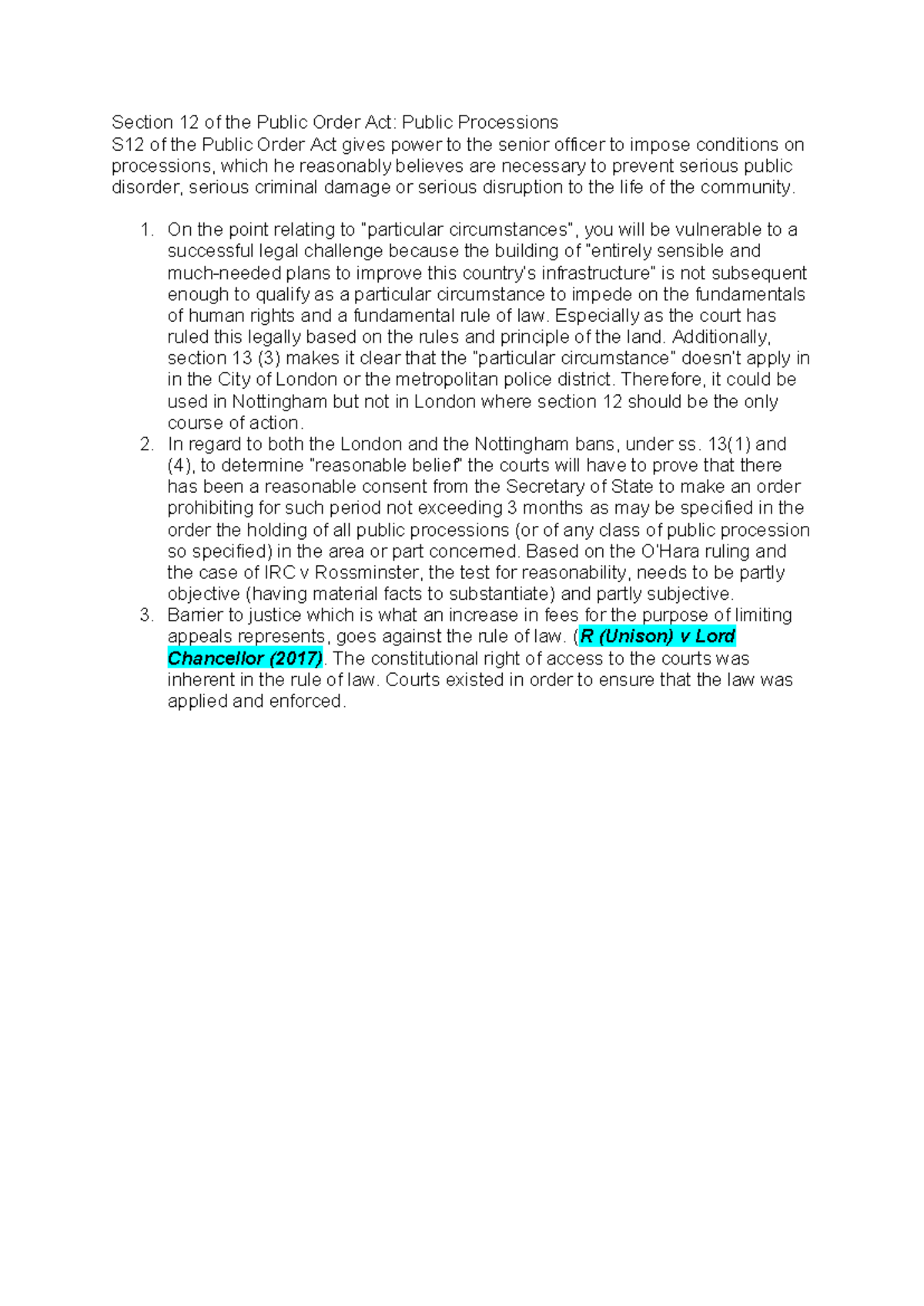 7. Public Order Act - Apply Task, Week 7 - Section 12 of the Public ...