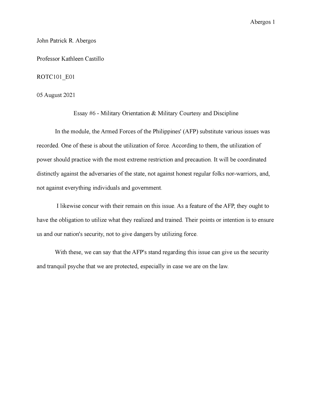 essay about military courtesy and discipline