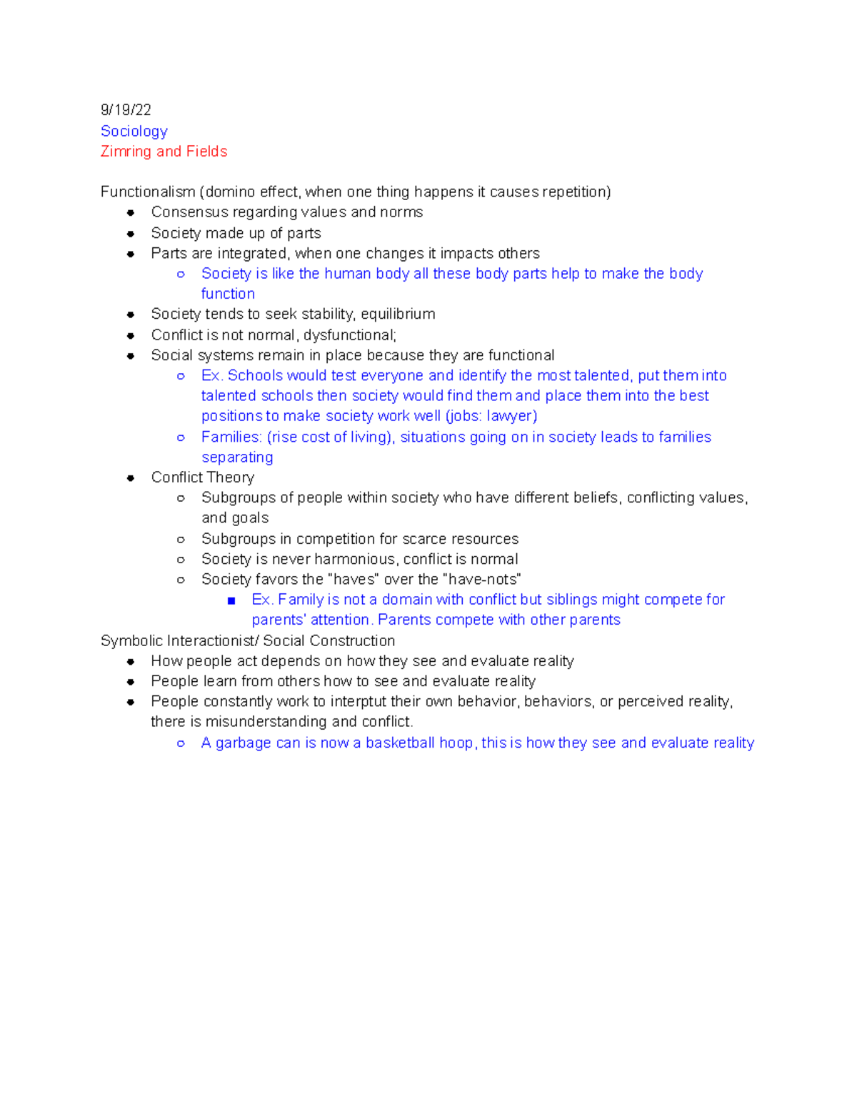 Sociology Notes Zimrig and Fields 9/19/ Sociology Zimring and Fields Functionalism (domino