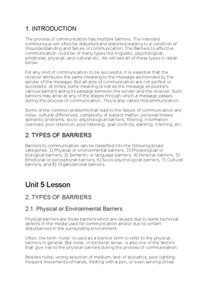 Barriers To Effective Munication Introduction The Process Of Munication Has Multiple Barriers The Intended Munique Will Often Be Disturbed And Studocu