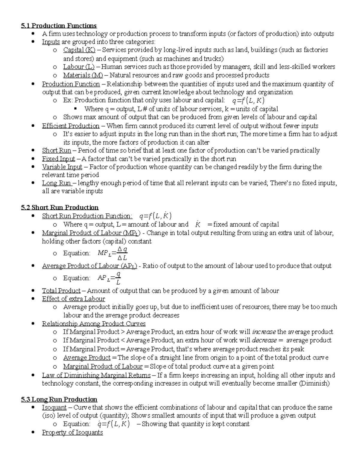 Chapter 5 - Production - 5 Production Functions A Firm Uses Technology ...