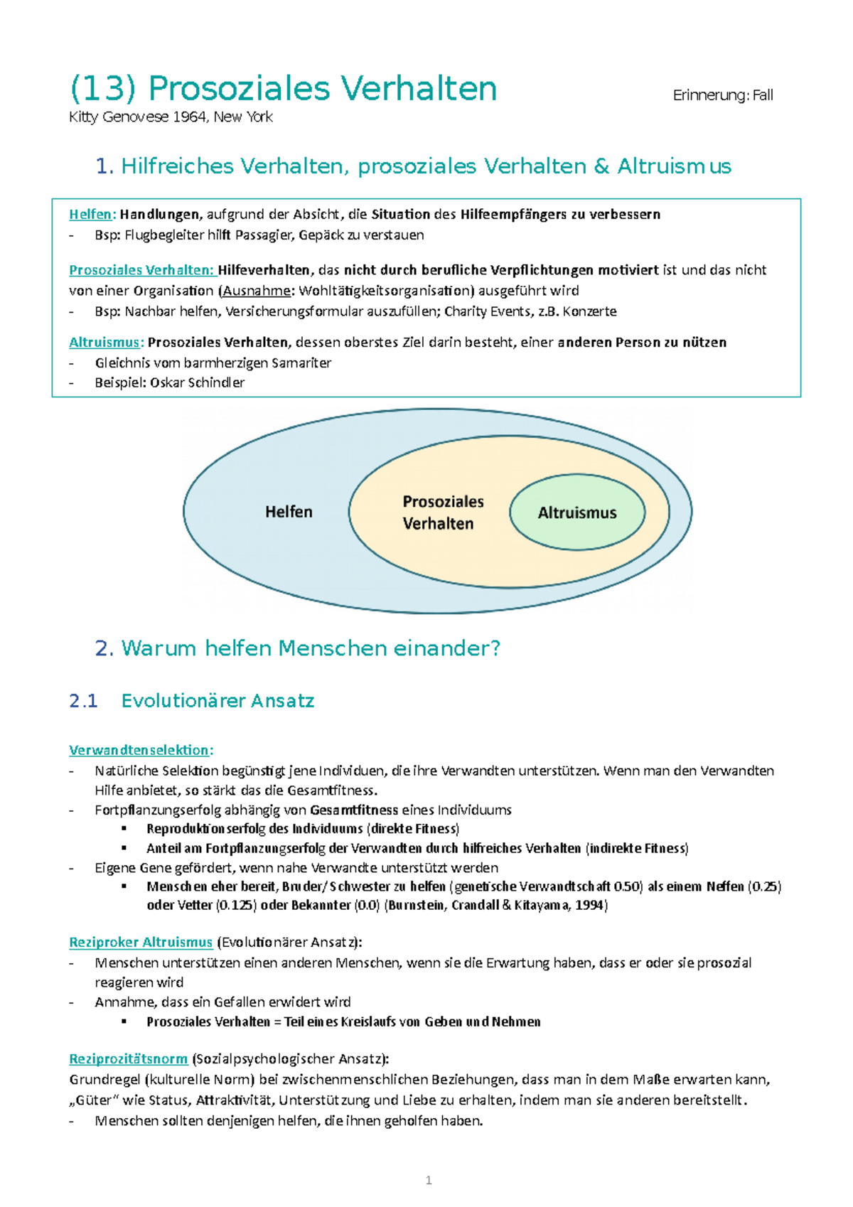 (13) Prosoziales Verhalten - (13) Prosoziales Verhalten Erinnerung ...