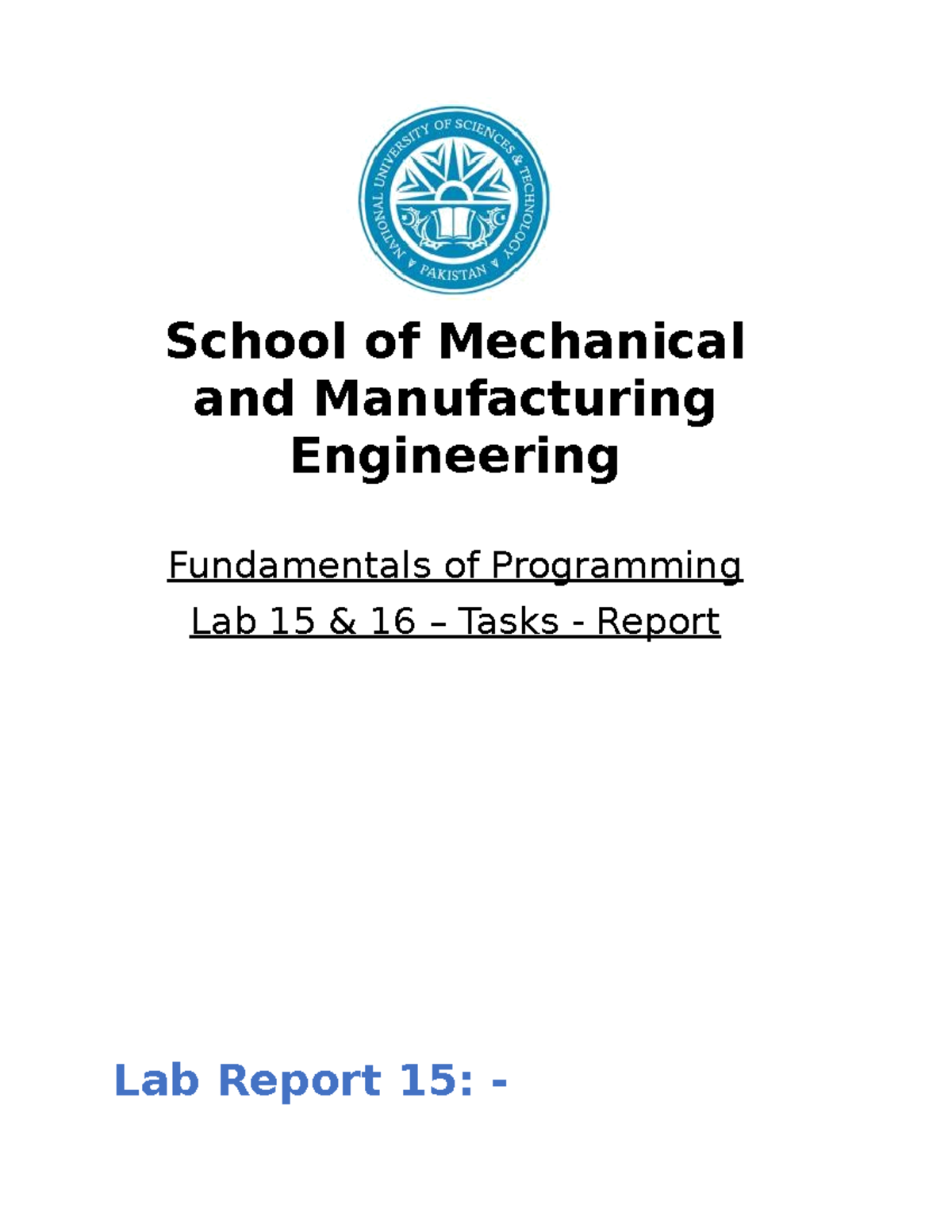 Tutorial 8 - Programming lab report 15 and 16 - School of Mechanical ...