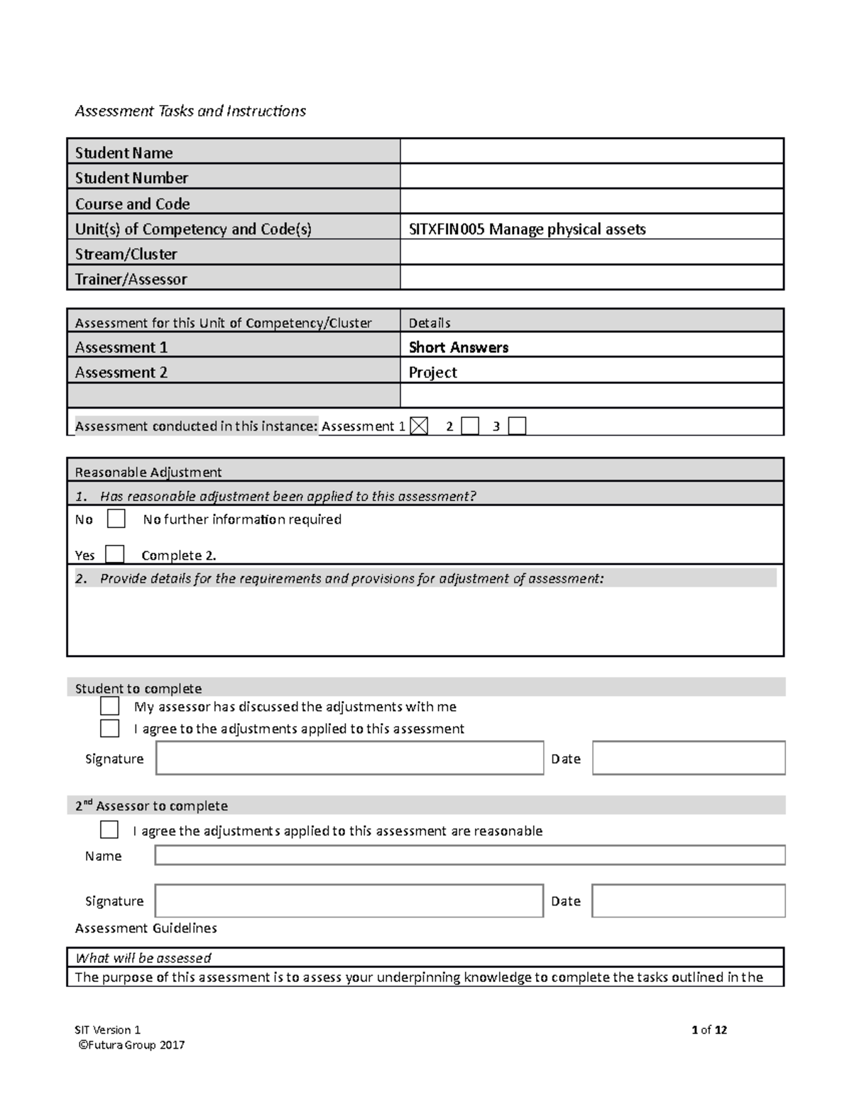 Sitxfin 005 Assessment 1 -Short Answers v2 - Assessment Tasks and ...