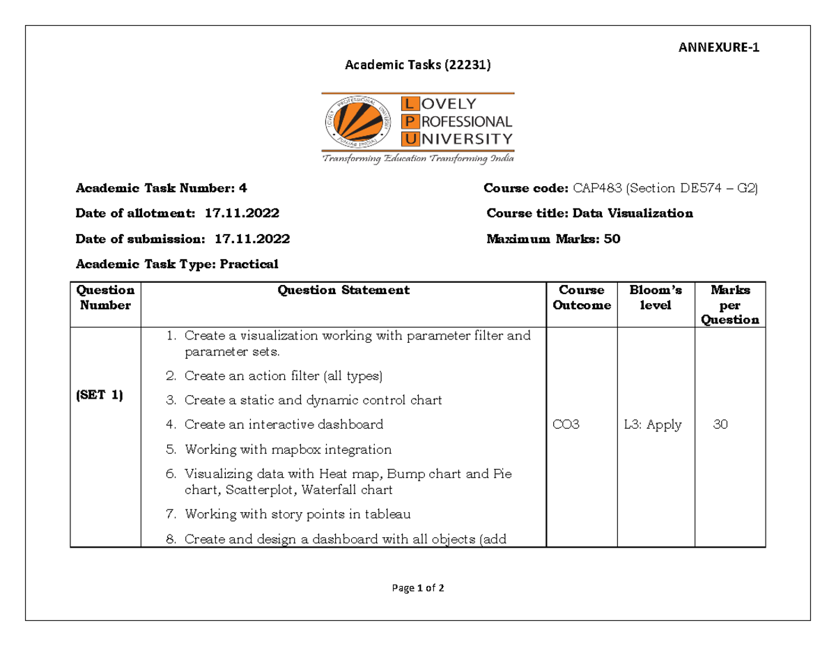 CAP483 CA4 17 - ca 4 question paper - ANNEXURE- 1 Academic Tasks (22231 ...