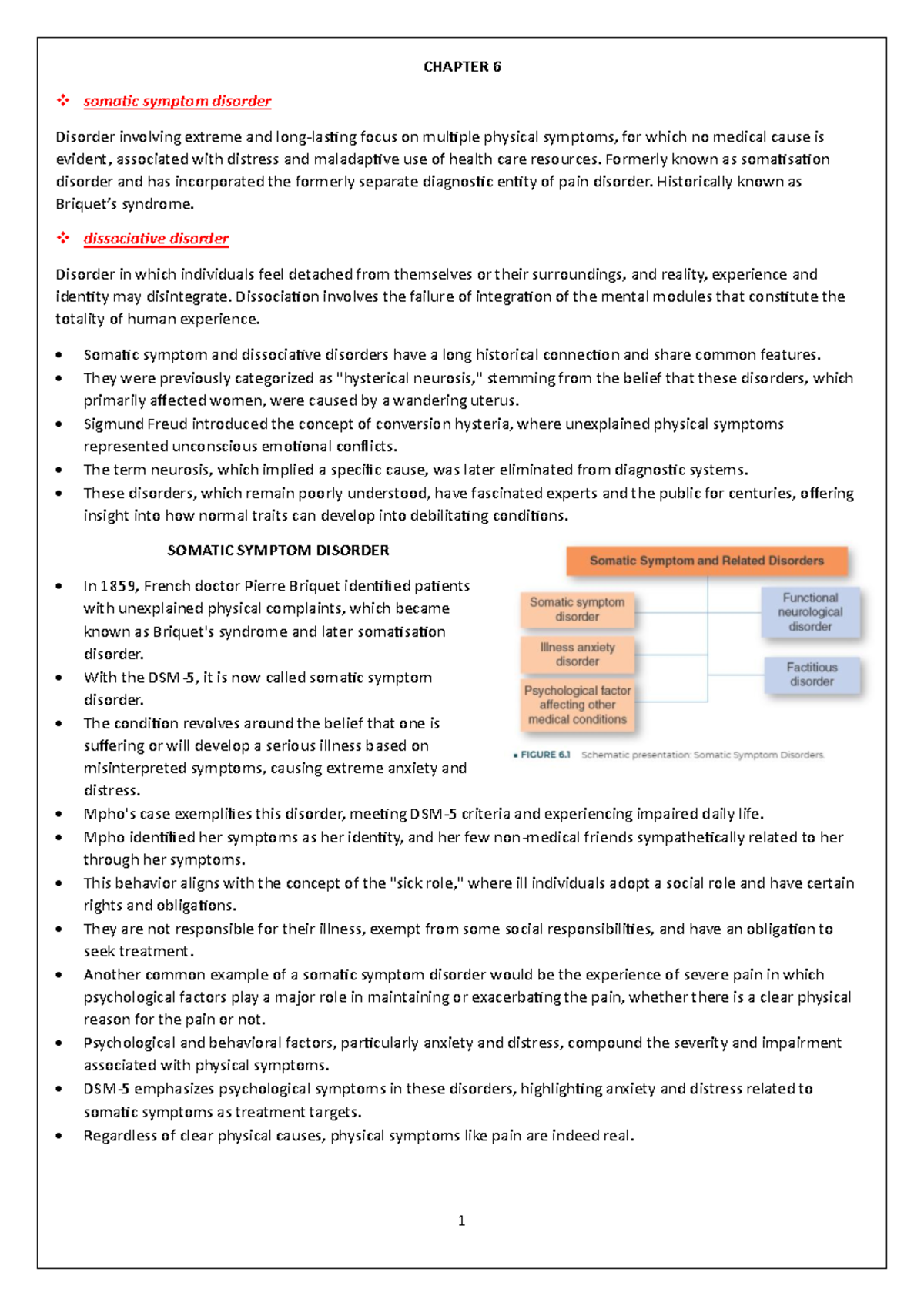 Chapter 6 - notes - CHAPTER 6 somatic symptom disorder Disorder ...