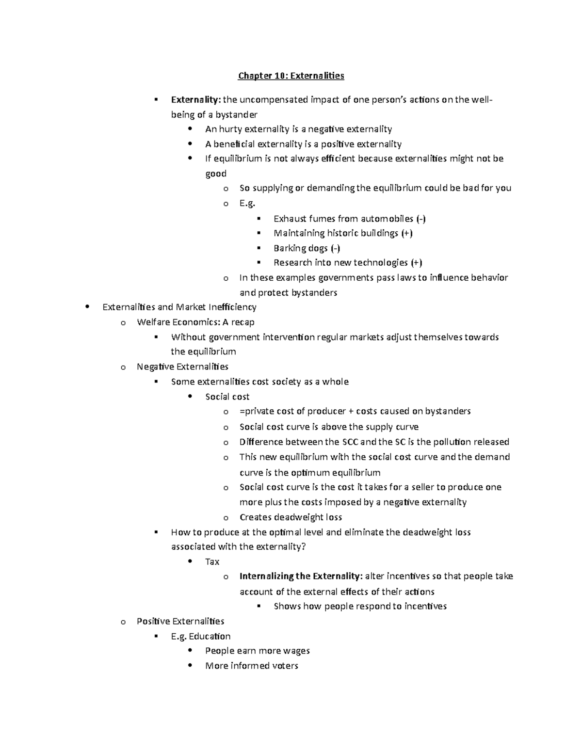 Chapter 10 Externalities - Chapter 10: Externalities Externality: the ...