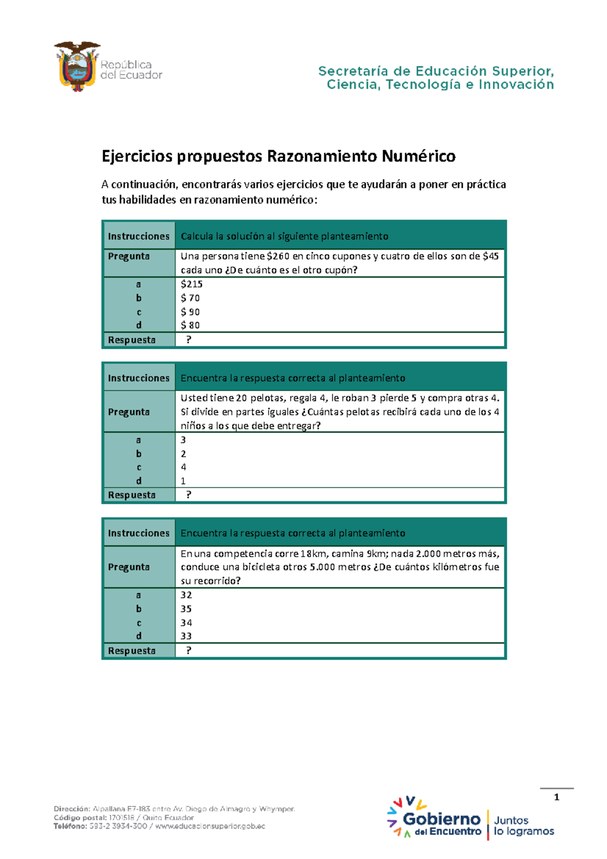 04 Razonamiento Numérico - Ejercicios Propuestos Razonamiento NumÈrico ...