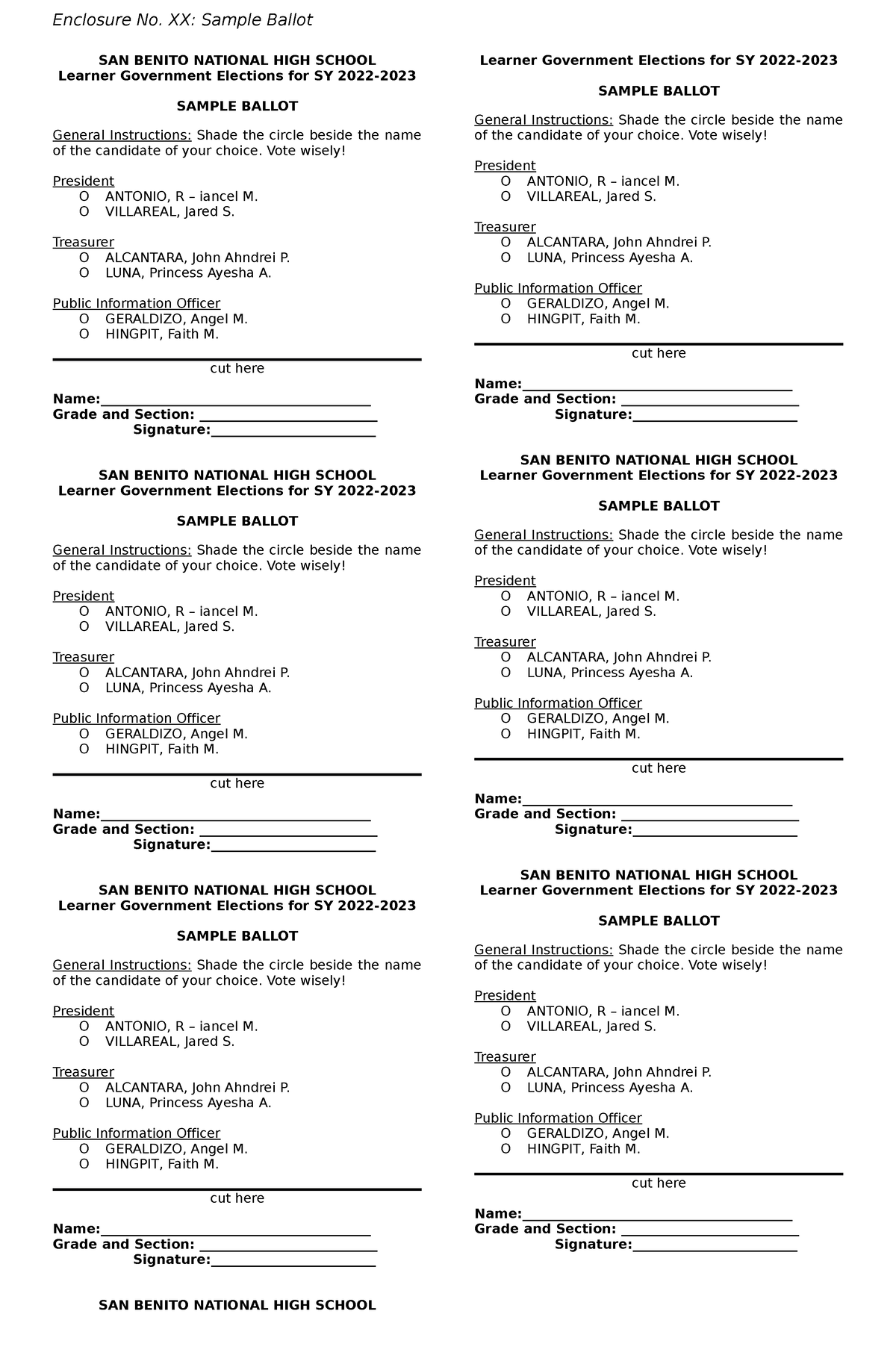 Enc - zjhvsjkhf - Enclosure No. XX: Sample Ballot SAN BENITO NATIONAL ...