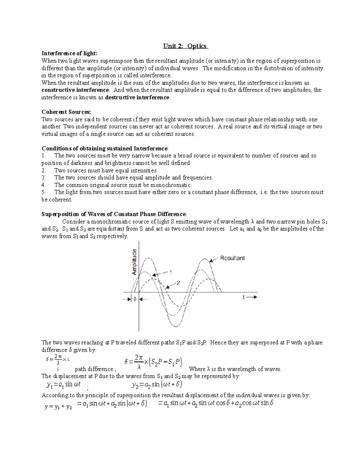 02.Optics (BPH101) Lecture notes 19 Unit 2 Optics Interference of