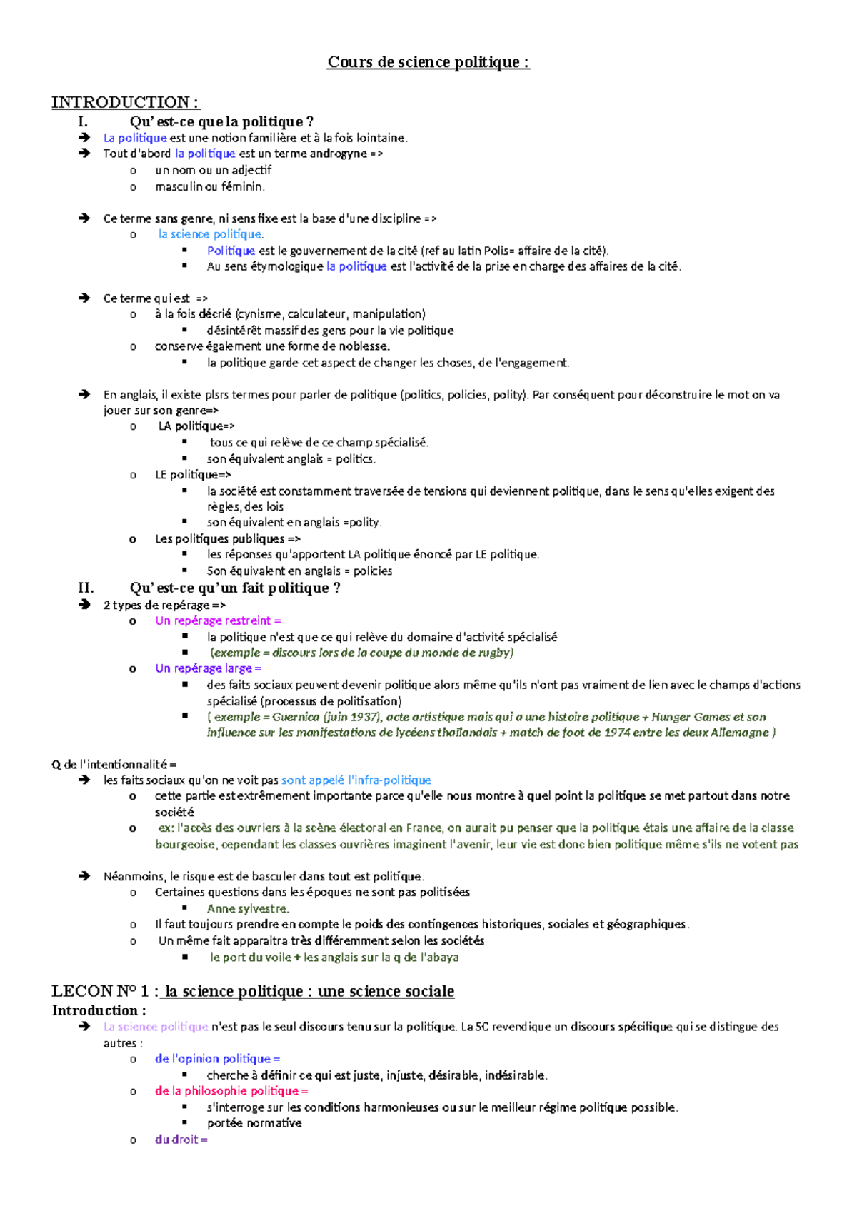 Fiche de révision ISP CM - Cours de science politique : INTRODUCTION ...