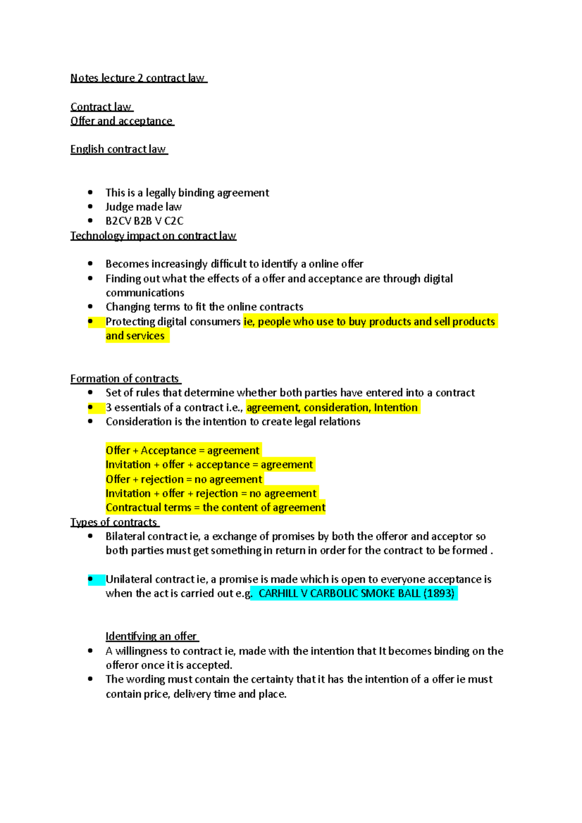 Lecture 2 Contract Law Notes Lecture 2 Contract Law Contract Law Offer And Acceptance English Lecture 2 Contract Law Notes Lecture 2 Contract Law Contract Law Offer And Acceptance English