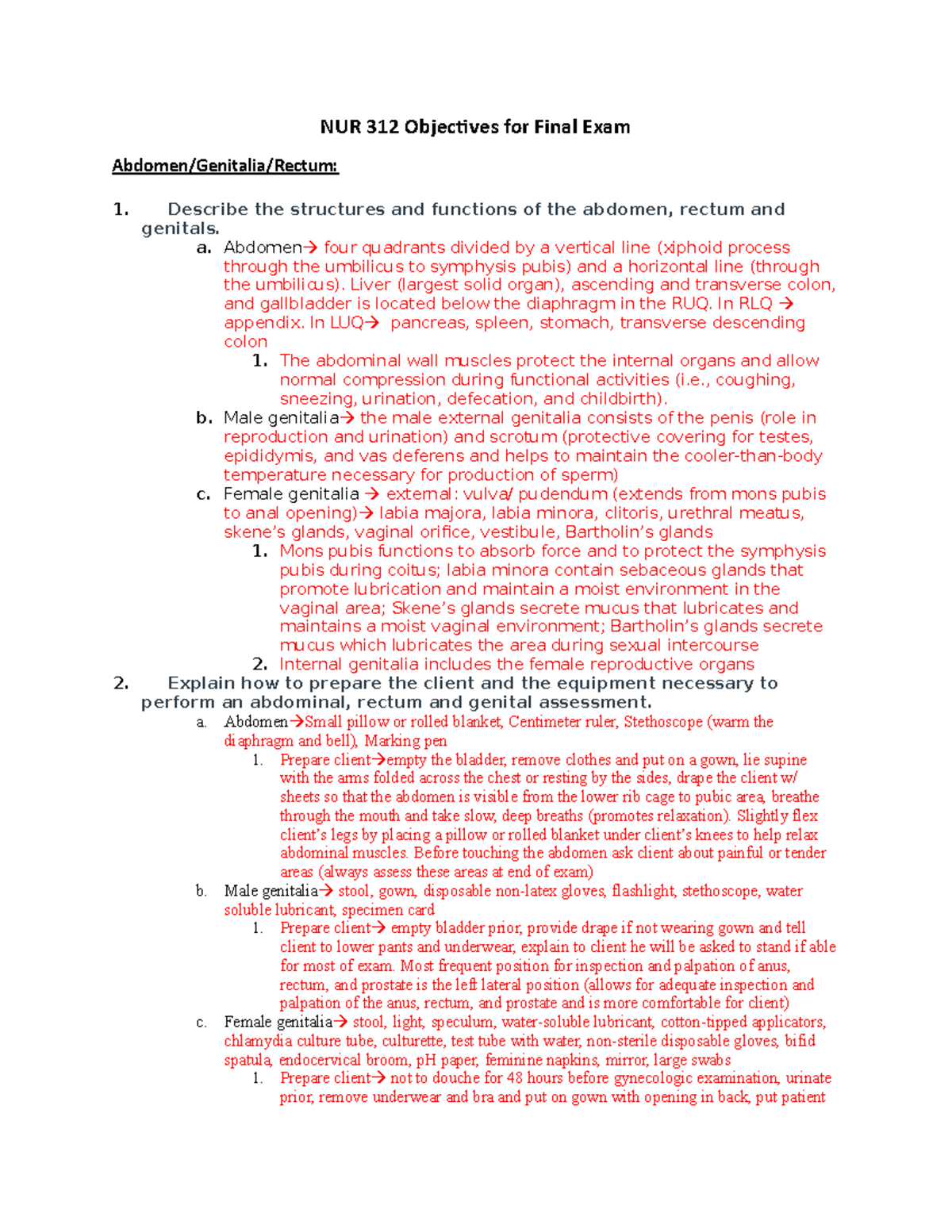 Nur 312 Final Study Guide - NUR 312 Objectives For Final Exam Abdomen ...