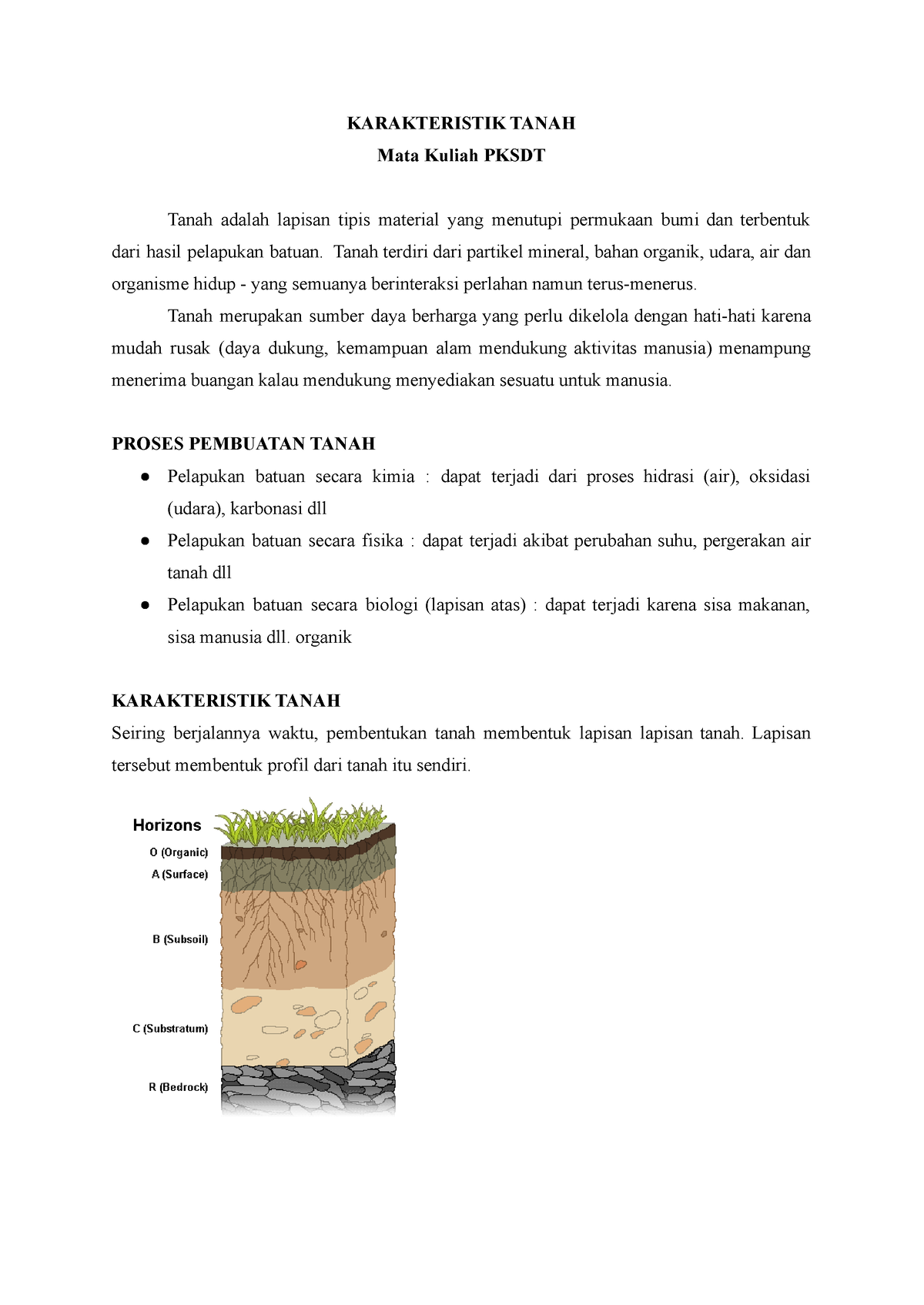 Karakteristik Tanah Pksdt Karakteristik Tanah Mata Kuliah Pksdt Tanah Adalah Lapisan Tipis