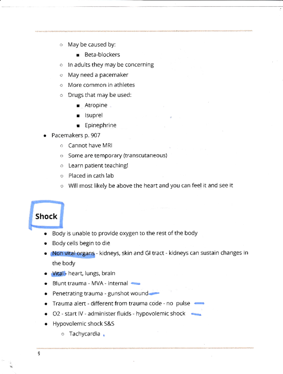 Notes 1 Shock - BREAKDOWN OF MEDSURG CONTENT - a o May be caused by: r ...