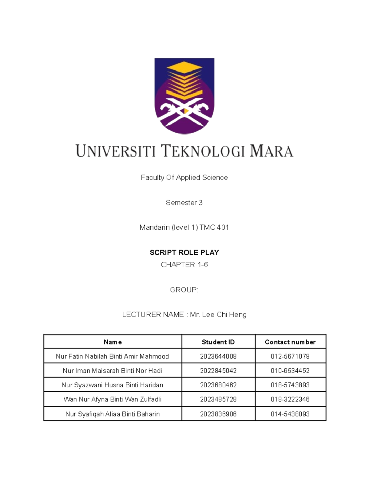 Mandarin Script Role Play Faculty Of Applied Science Semester 3 Mandarin Script Role Play Faculty Of Applied Science Semester 3