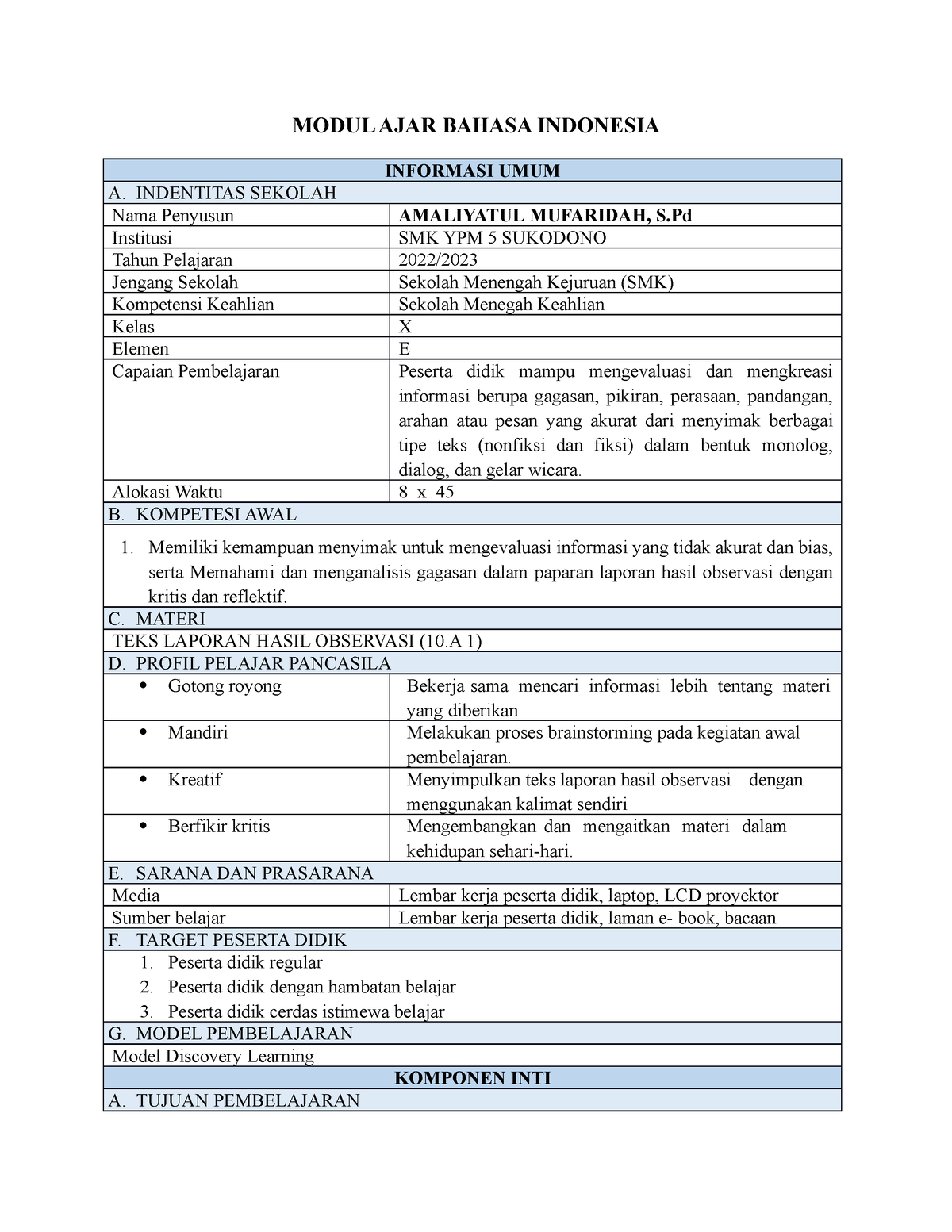 Modul AJAR Bahasa Indonesia 10. A 1 - MODUL AJAR BAHASA INDONESIA ...