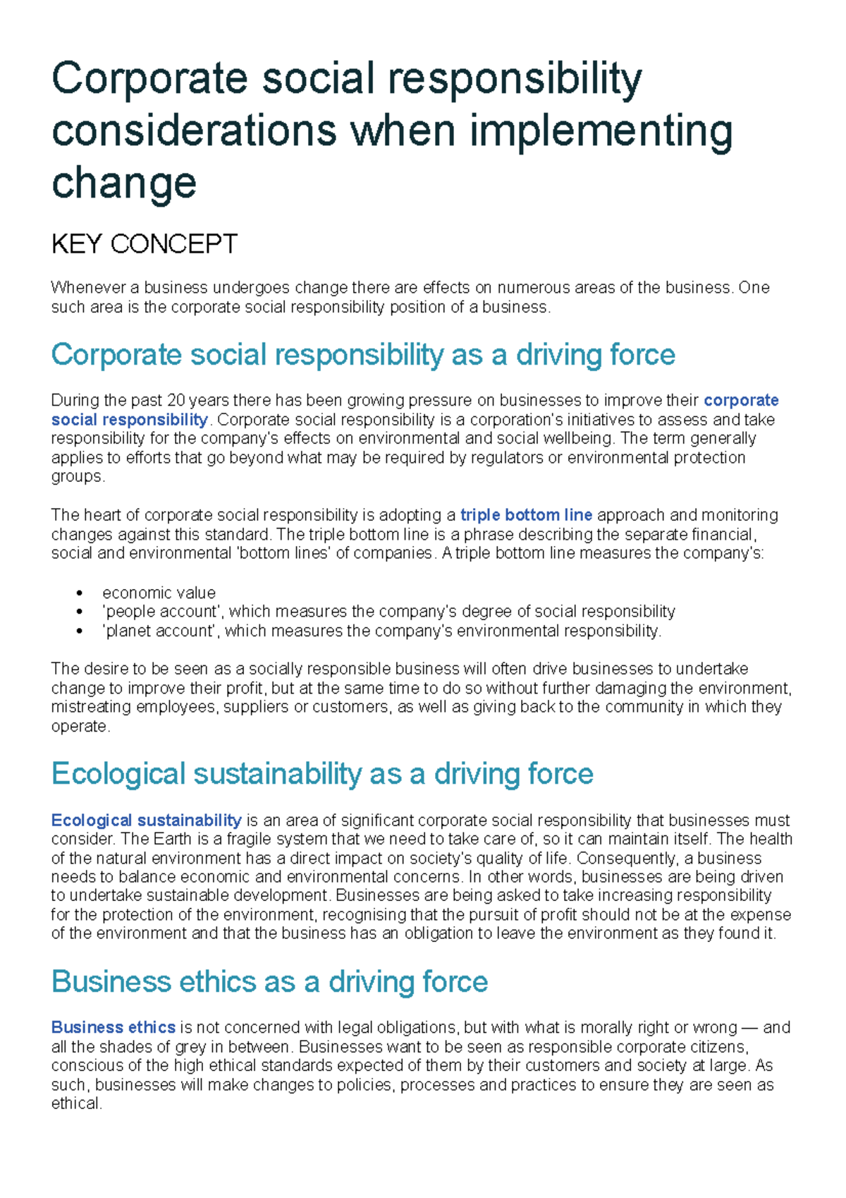 SR considerations when implementing change - Corporate social ...