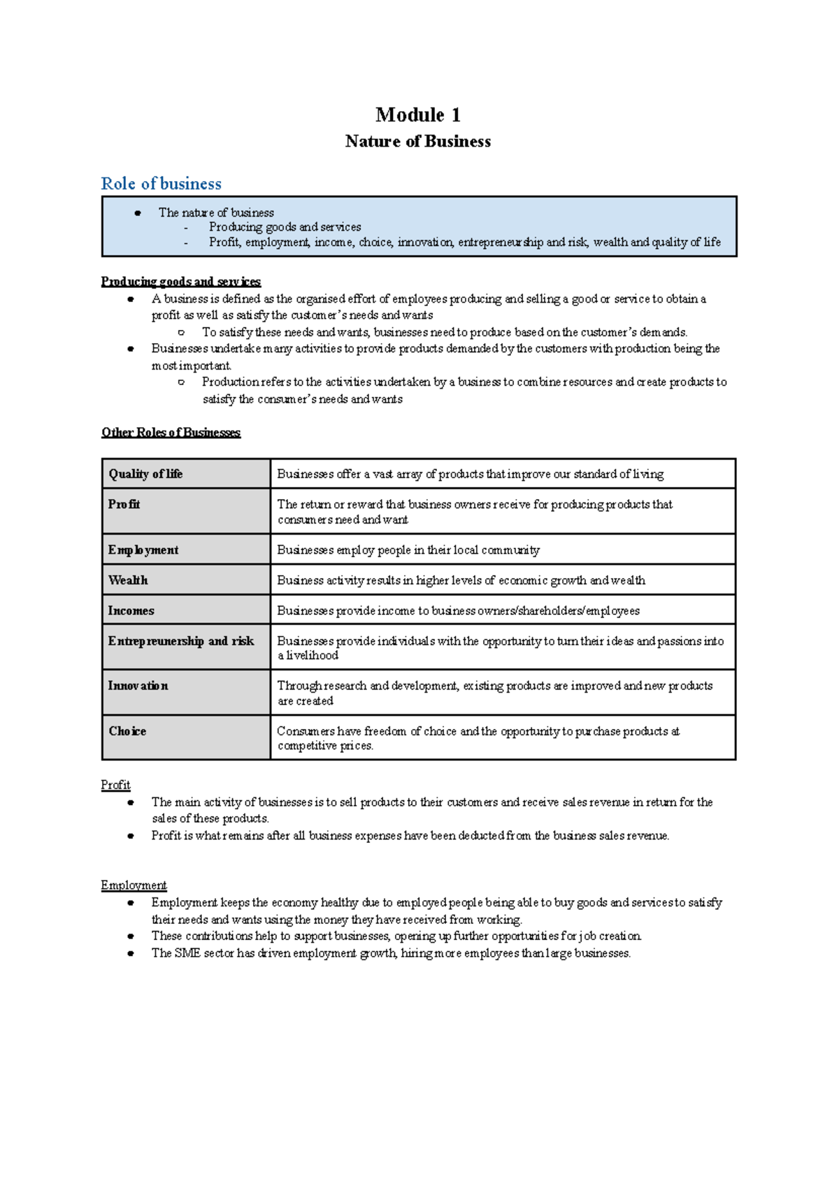 Mod 1- Nature of Business - Google Docs - Module 1 Nature of Business ...