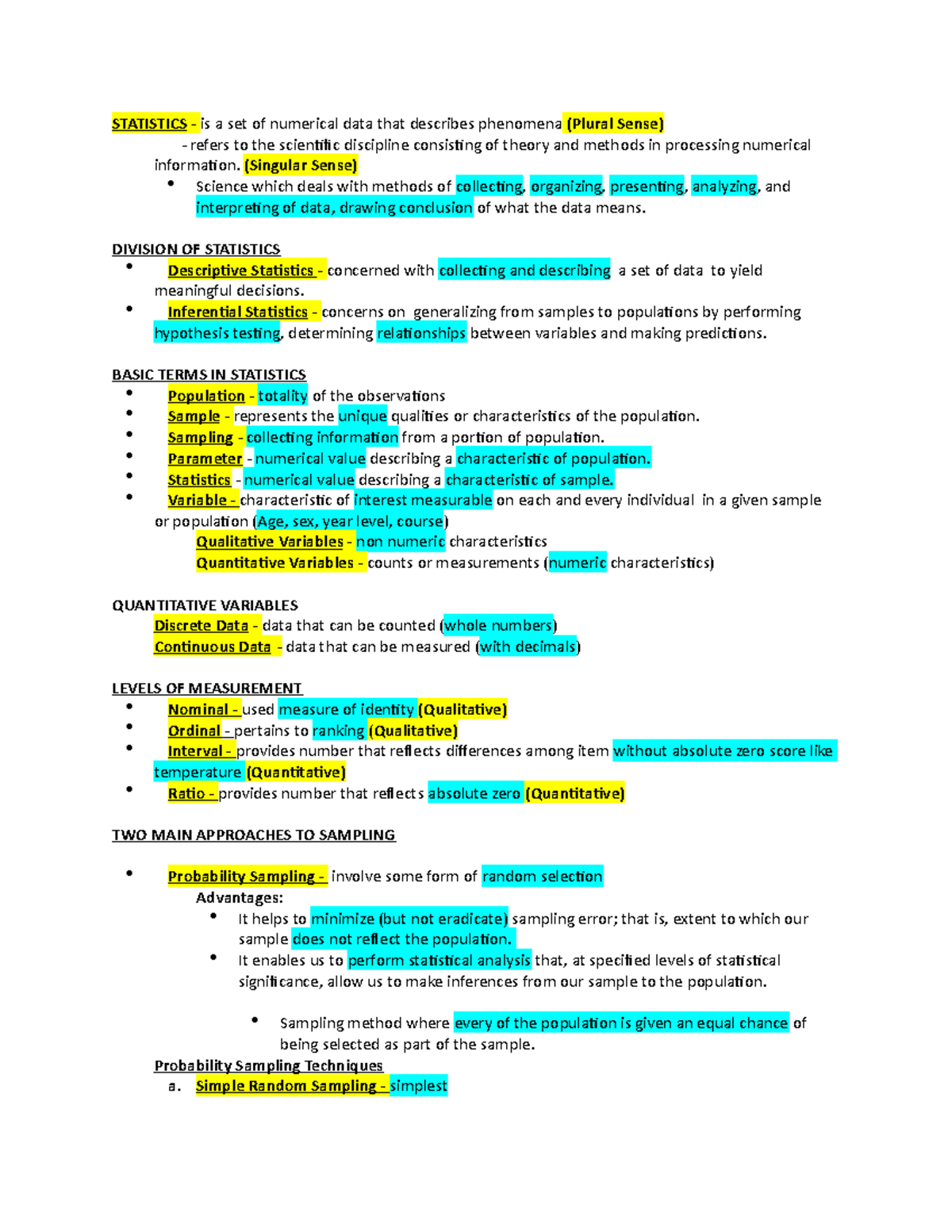 Basic Concept in Statistics (STS 301) - STATISTICS - is a set of ...