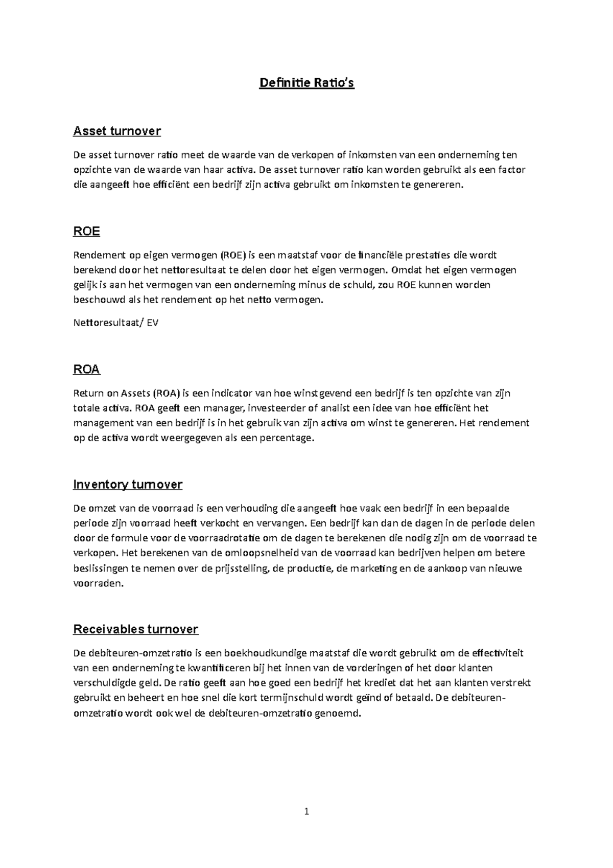 Definitie Ratios Definitie Ratio s Asset Turnover De Asset Turnover