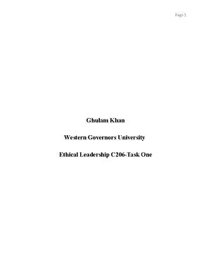 C204 Task One - Passed - Ghulam Khan Western Governors University ...