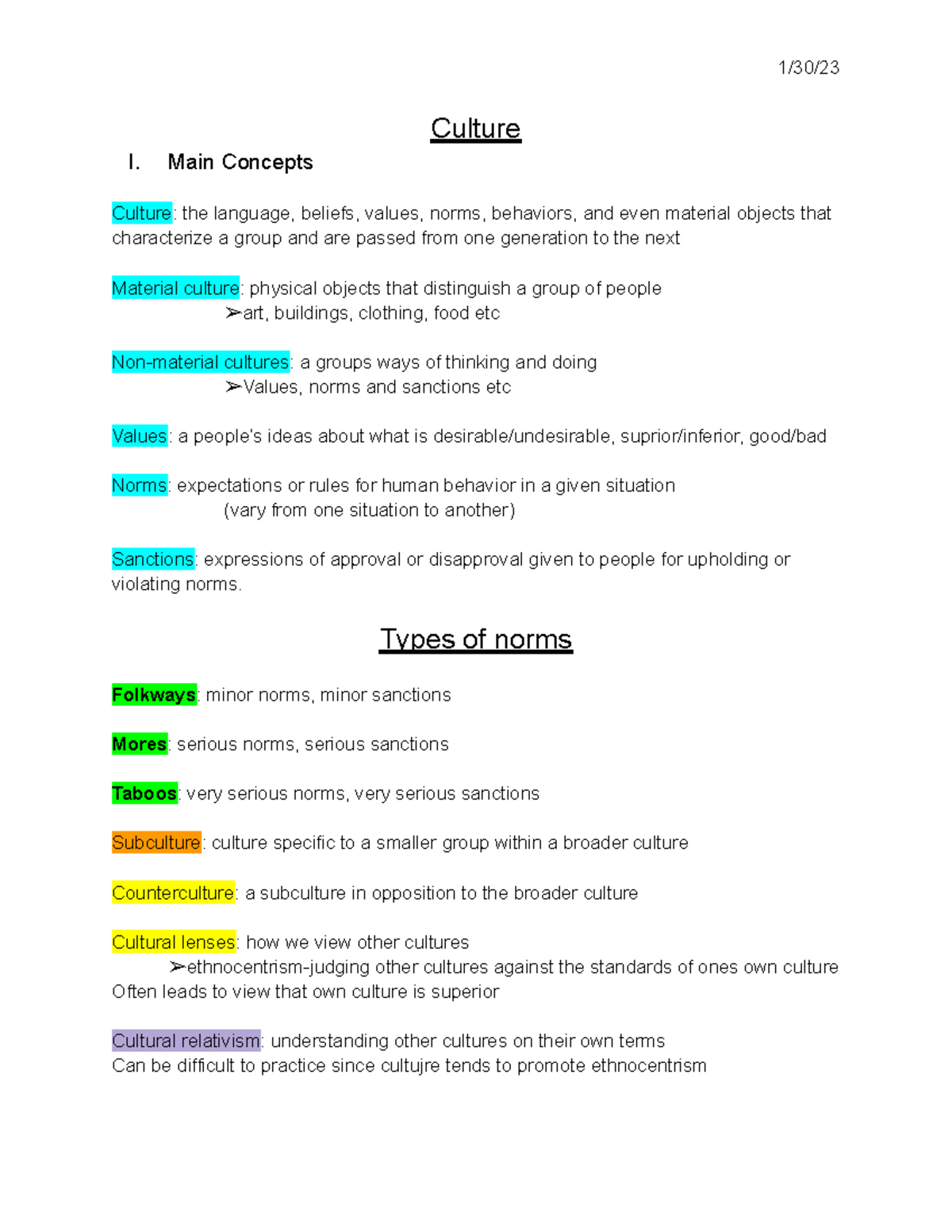 Day 9 Intro To SOC 1000 - This Is The Main Concept Of Culture - 1/30 ...