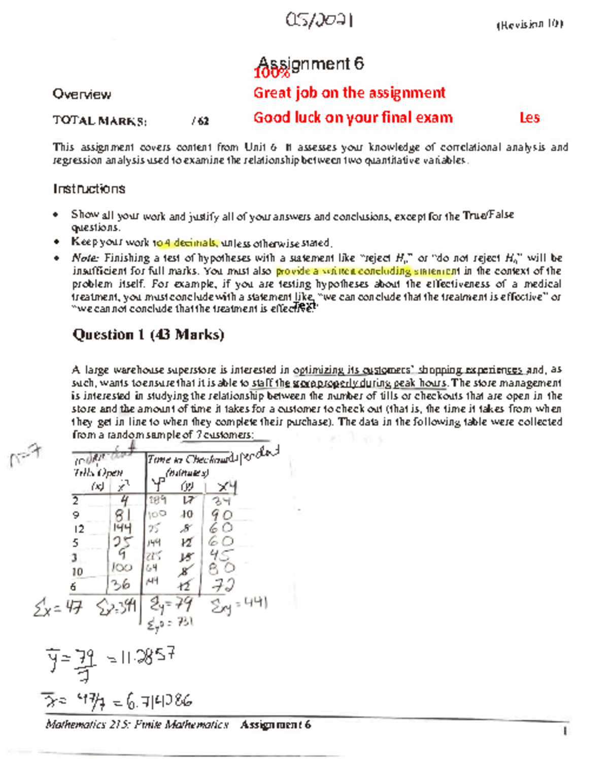 Math 215 Assign 6 Corrected - A\攀⸀s:s, Gic,can· ?/-/✀뤀 OJ 䨀⸀ Ove爀瘀iew ...