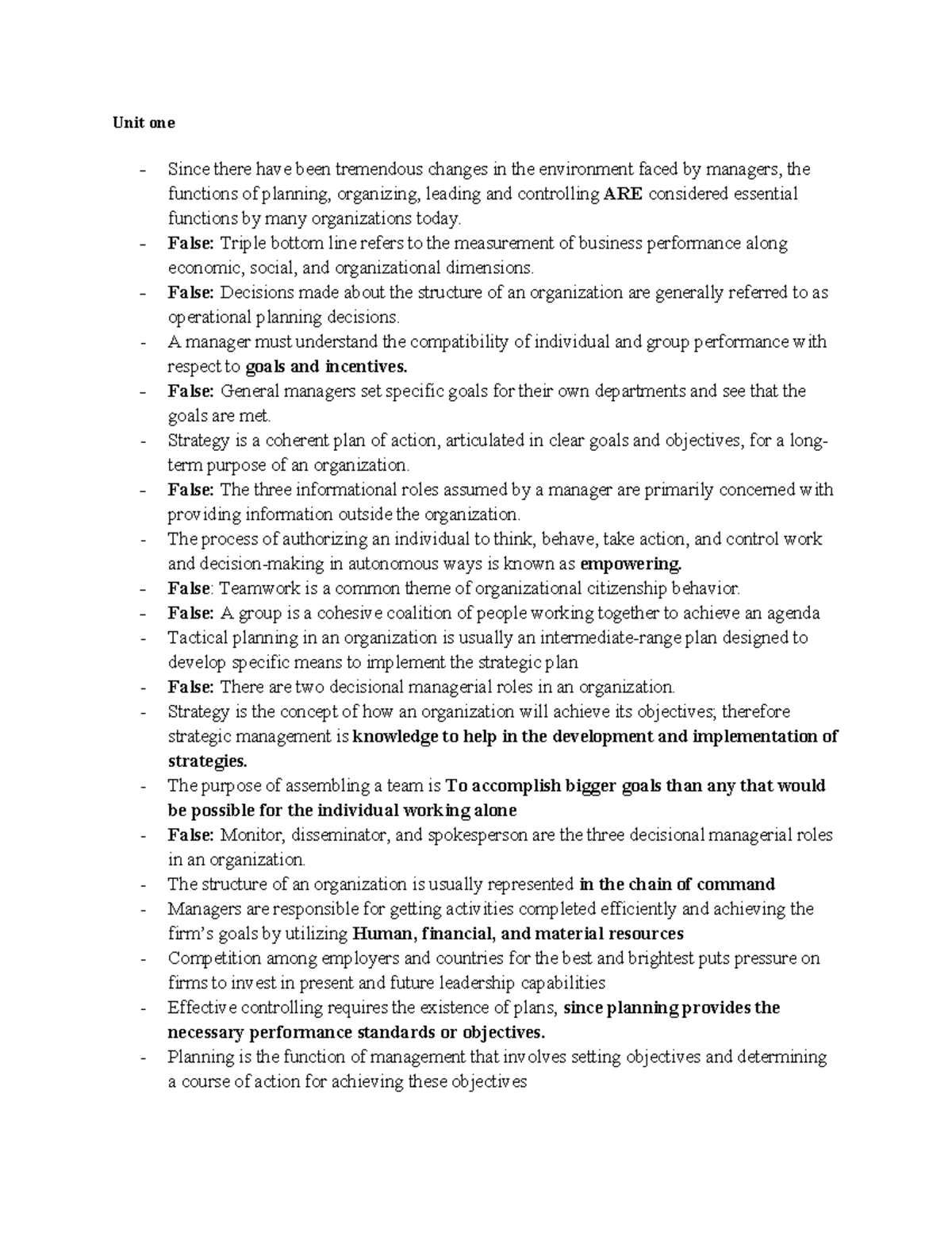 Notes BUS 1101-01 Principles of Business Management - Unit one - Since ...