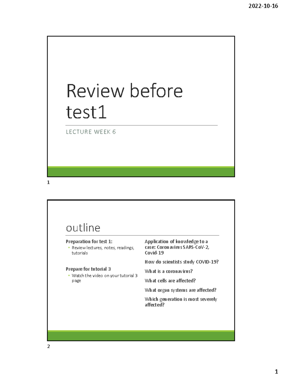 Lect6 notes Review before Test1 - Review before test LECTURE WEEK 6 ...