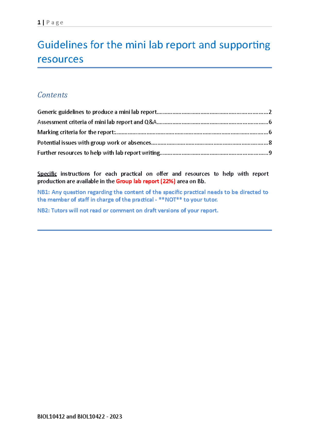 Generic guidelines for mini lab report and marking criteria 23 ...