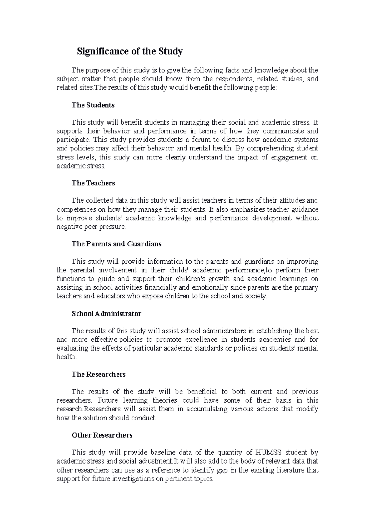 Significance of the Study -practical 2 - Significance of the Study The ...
